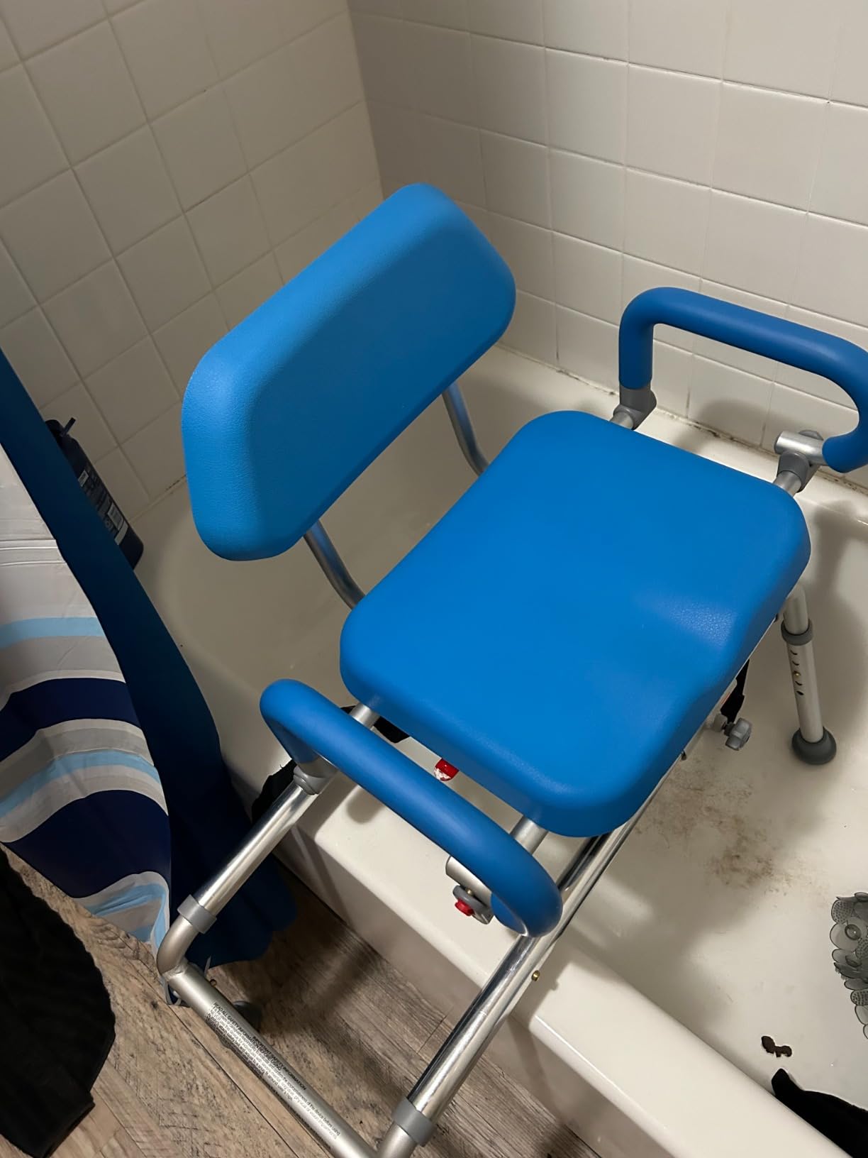 Carousel Sliding Shower Chair Tub Transfer Bench with Swivel Seat, Bariatric, Premium Padded with Pivoting Arms, High Capacity, Heavy Duty for Tubs, Inside Shower, for Handicap & Seniors, Blue customer photo 1