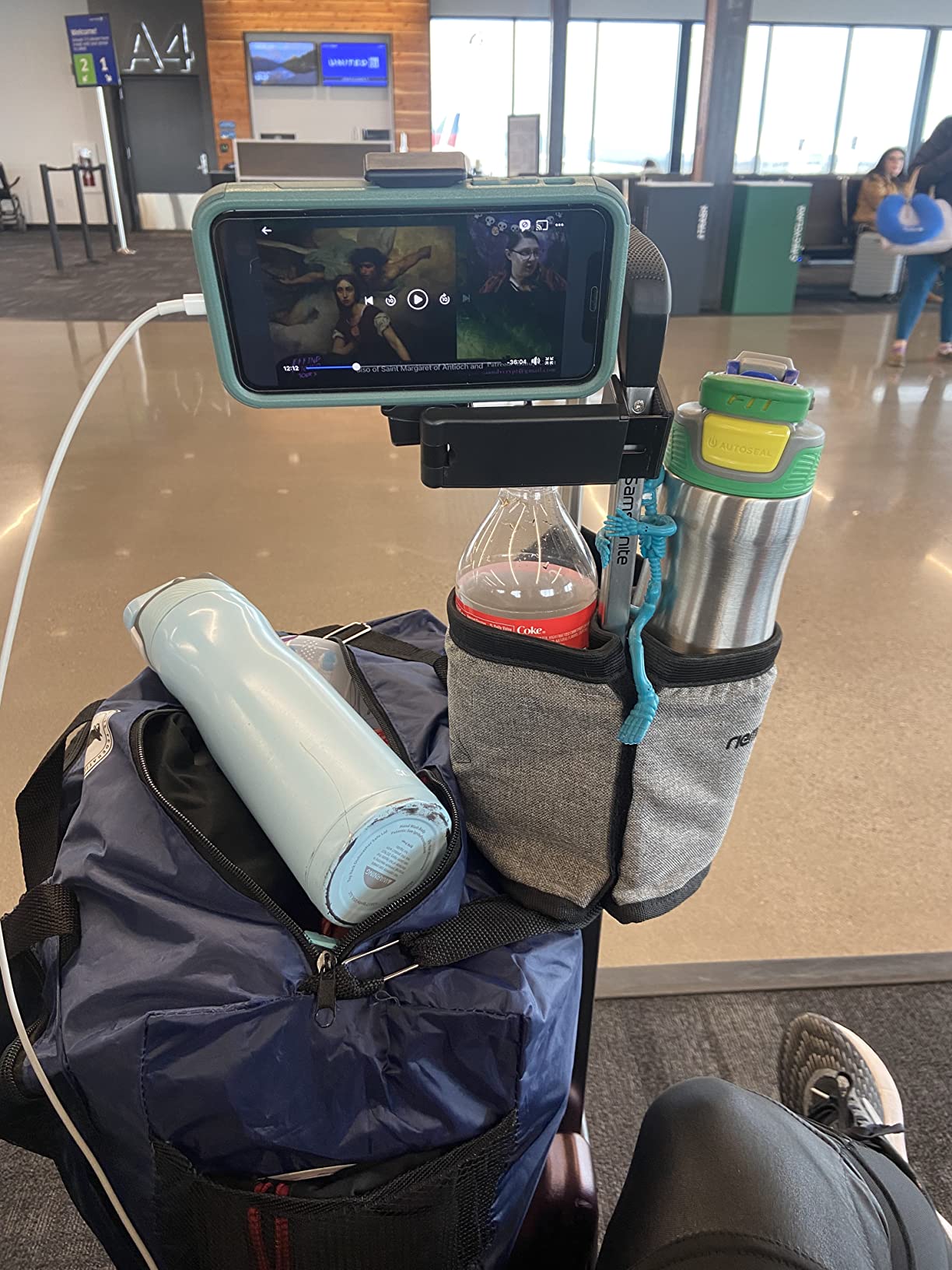 Travel Accessories, Universal Seat Back Tray Table Phone Clip Holder, Adjustable Pocket Size Hands Free Phone Holder Airplane Travel Essentials Compatible with iPhone and Android customer photo 2