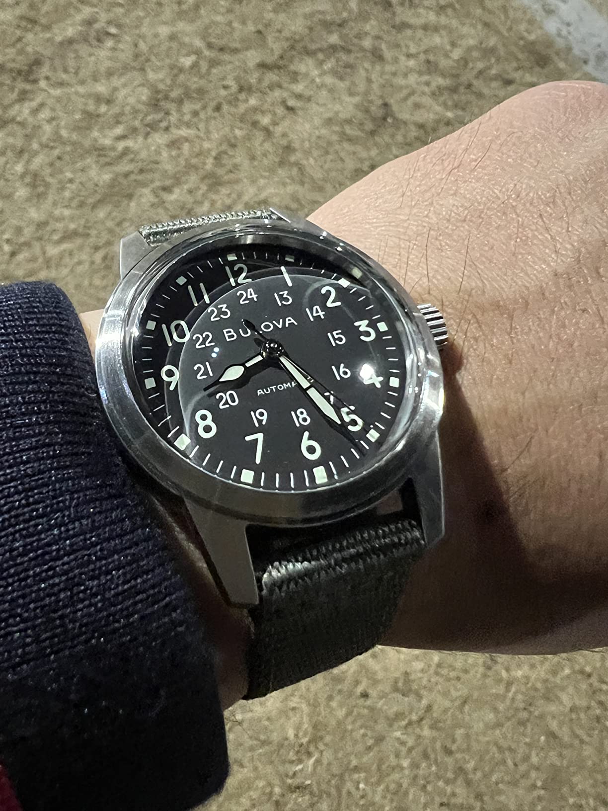 Bulova Men's Military Heritage Hack Veteran's Watchmaking Initiative Watch in Stainless Steel with 3-Hand Automatic, Green NATO Strap Style: 96A259 customer photo 1