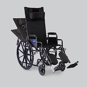 Medline Reclining Wheelchair, Desk-Length Arms and Elevating Leg Rests, 20