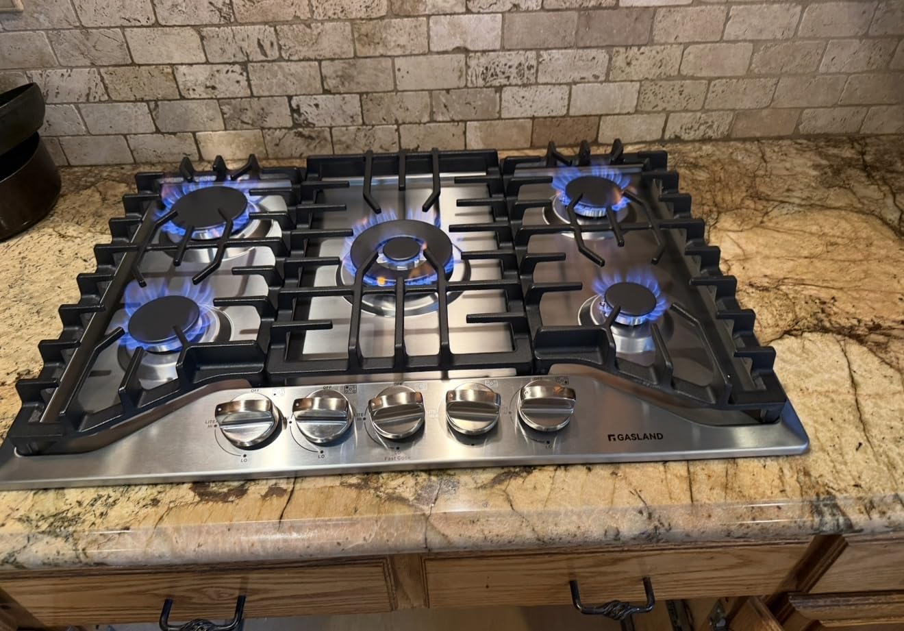 GASLAND 36 Inch Gas Cooktop, PRO GH2365SF 5 Italy Sealed Burner Propane Stovetop, NG/LPG Convertible Gas Cooktops, Plug-in with Thermocouple Protection, CSA Certified, Stainless Steel customer photo 1