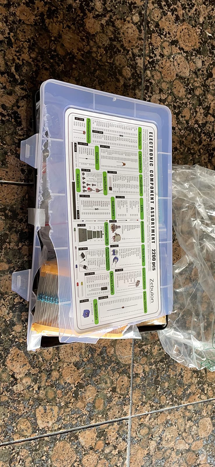 2200 pcs Electronic Component Assortment Kit, Capacitors, Resistors, Transistors, Inductors, Diodes, Potentiometer, IC, LED and PCB customer photo 1