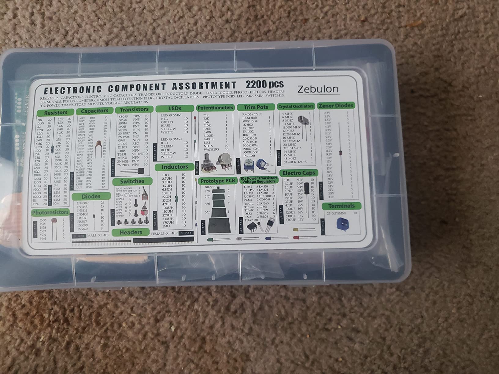 2200 pcs Electronic Component Assortment Kit, Capacitors, Resistors, Transistors, Inductors, Diodes, Potentiometer, IC, LED and PCB customer photo 2