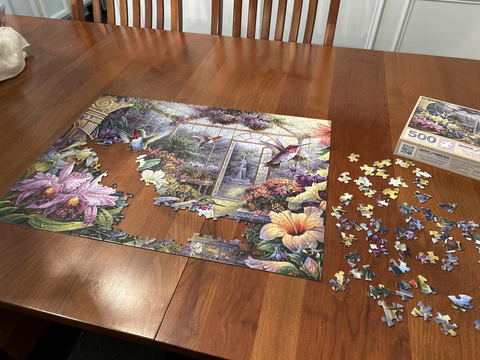 Bits and Pieces - 1500 Piece Jigsaw Puzzle - Antique Greenhouse - Bird Fountain customer photo 2