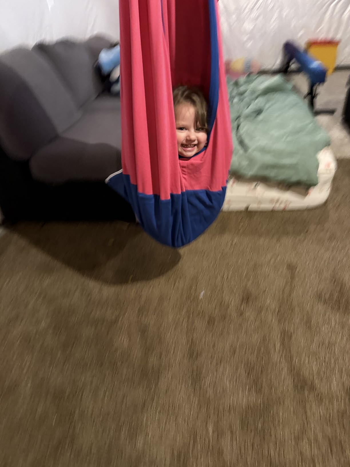 Y- STOP Pod Swing for Kids, Sensory Indoor Hanging Hammock Chair with Inflatable Pillow Sensory Cocoon Pod Swing Seat for Kids with Pocket for Indoor and Outdoor Blue and Green customer photo 1