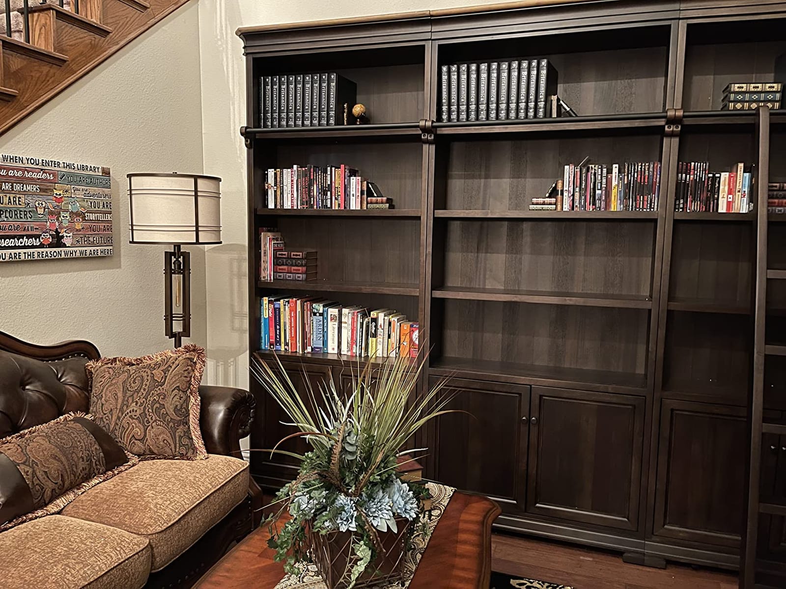 Martin Furniture Sonoma Executive Brown Bookcase Wall Storage with Wooden Ladder, Large Library Furniture customer photo 1