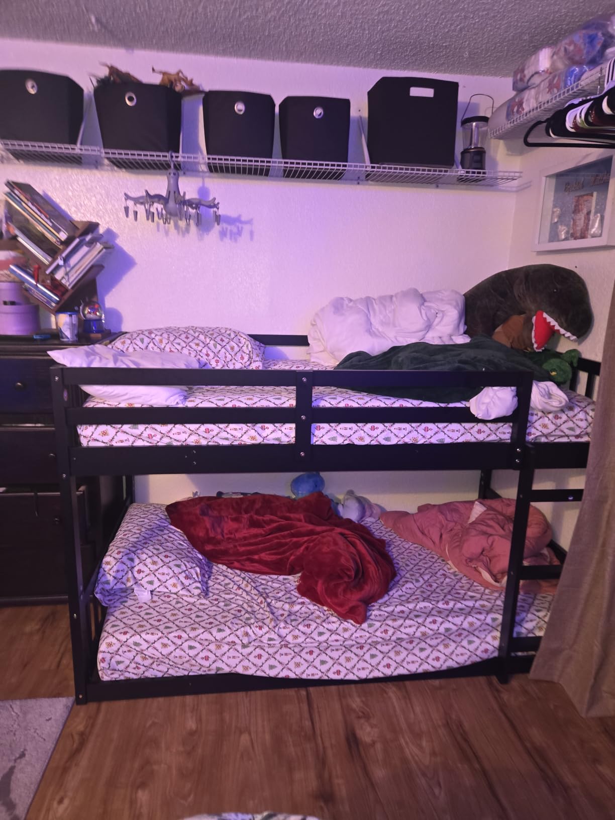 JOYMOR Solid Wood Low Twin Over Twin Bunk Bed for Kids/Junior, Bunk Bed Frame with Guardrails & Ladder for Boys Girls, No Box Spring Needed (White) customer photo 2