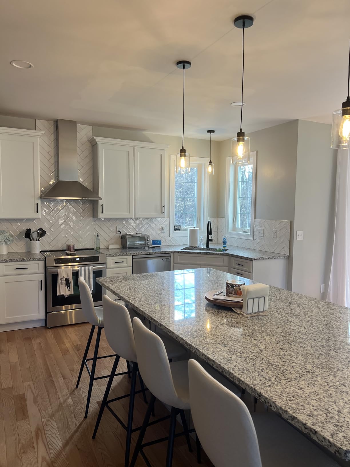 Modern Black Farmhouse Clear Glass Cylinder Pendant Light Fixture, Island Lights for Kitchen, Mini Pendant Lighting for Kitchen Island Decor - 4.75 Inch Shade 58 Inch Cord (Black 2 Pack) customer photo 1