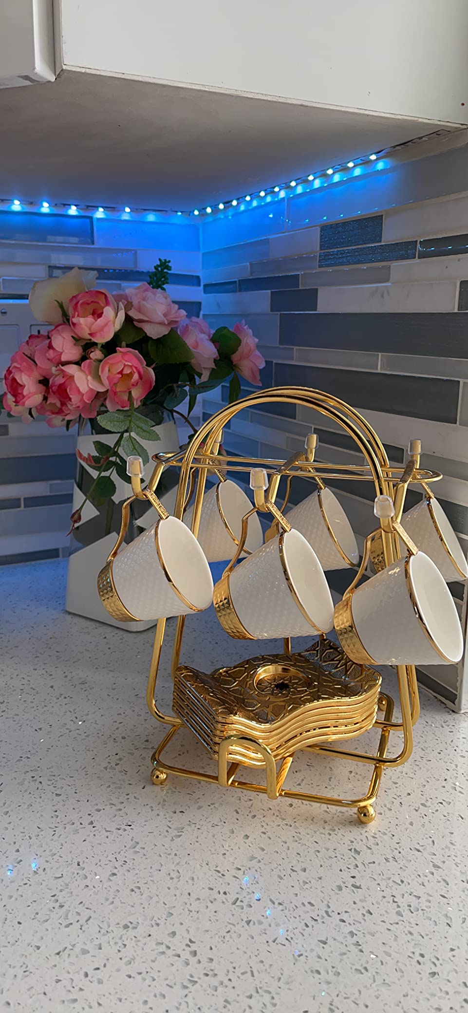 DEMMEX Turkish Greek Arabic Bosnian Coffee & Espresso Cup Set for 6 - 18 Pcs, Porcelain Demitasse Cups (2.6 Oz/80ml) with Gold Metal Holders & Saucers - Ottoman Chic Elegance, White & Gold customer photo 1