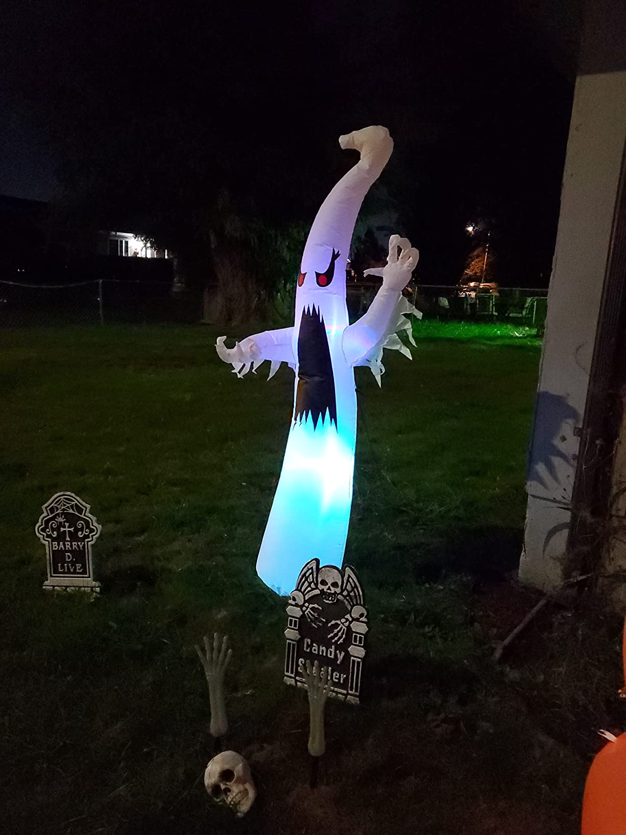 GOOSH 6 FT Halloween Inflatables Ghost Outdoor Decorations Blow Up Yard Scary Red Eye Dimming Ghost with Built-in Colorful LEDs for Garden Lawn Indoor Party Decor customer photo 1