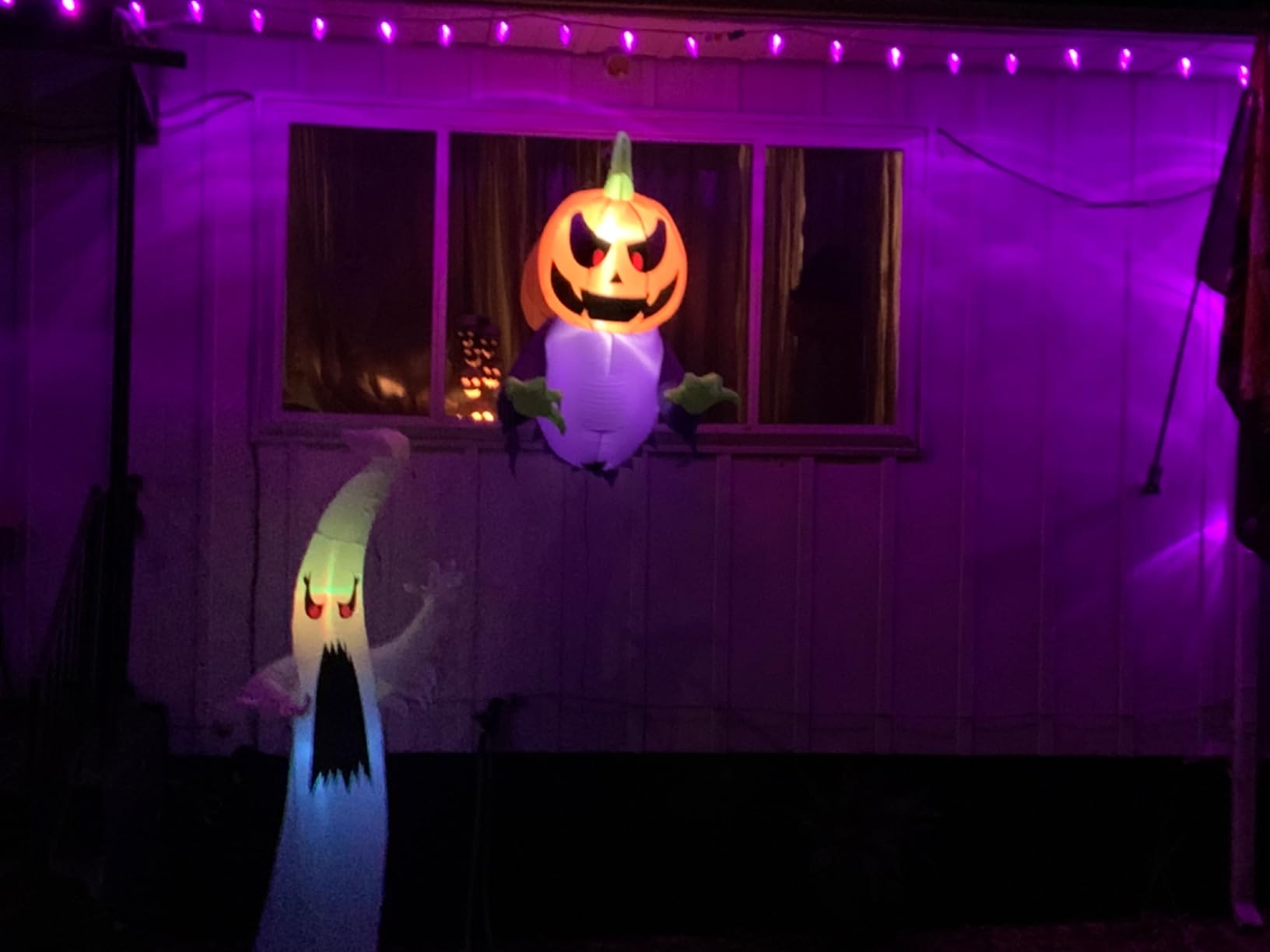GOOSH 6 FT Halloween Inflatables Ghost Outdoor Decorations Blow Up Yard Scary Red Eye Dimming Ghost with Built-in Colorful LEDs for Garden Lawn Indoor Party Decor customer photo 2
