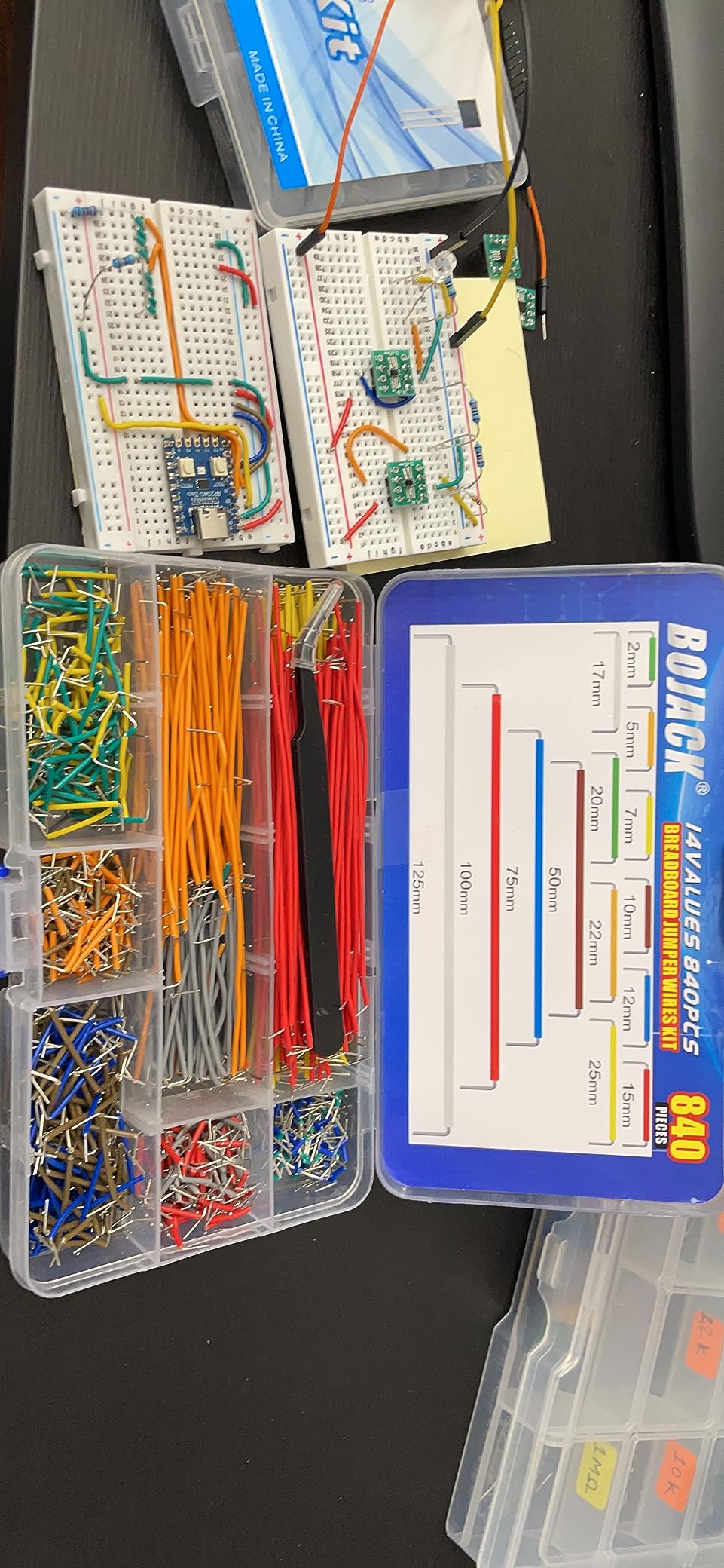 BOJACK 14 Vaules 840 pcs 2-125mm Solderless Flexible Breadboard Connecting Line Cables Breadboard Jumper Wires kit customer photo 2
