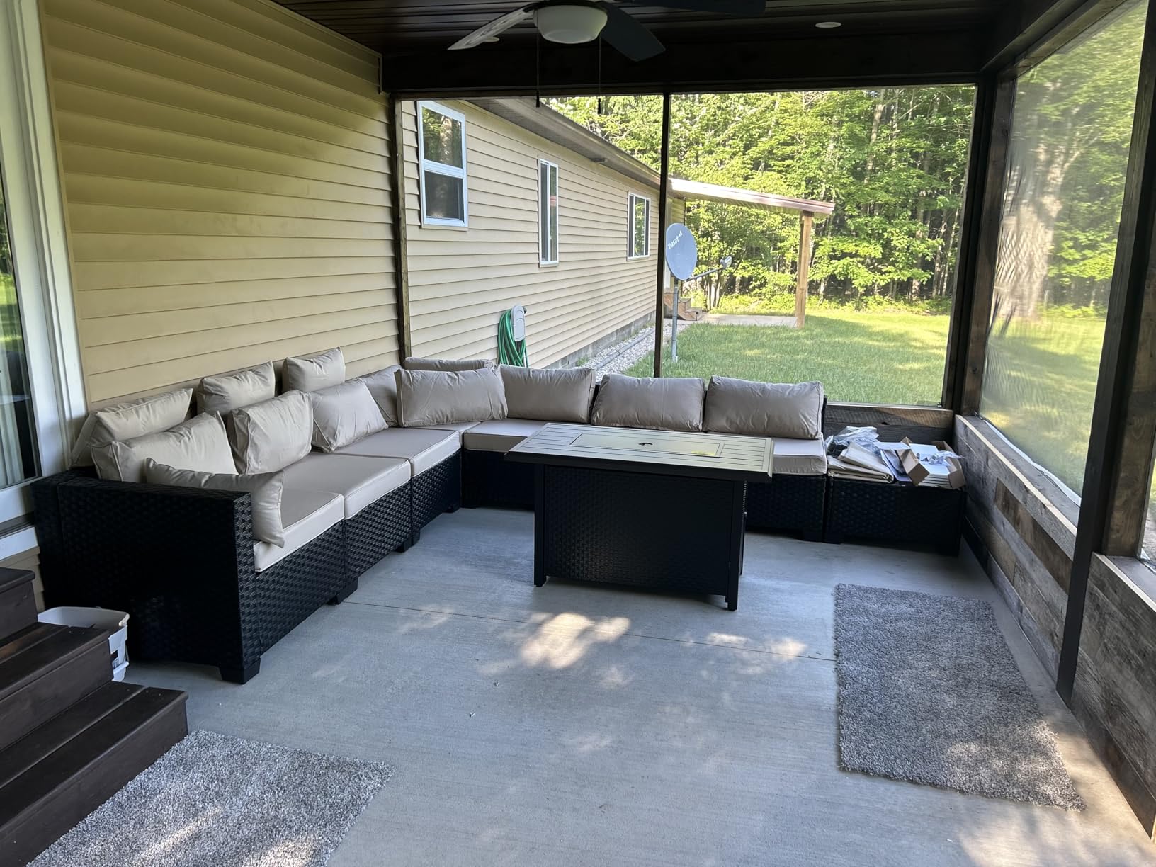 Rattaner 10 Pieces Outdoor Sectional All-Weather Wicker Patio Furniture Set Patio Sectional and Steel Fire Table and Glass Patio Table Non-Slip Cushions and Waterproof Covers, Khaki customer photo 1