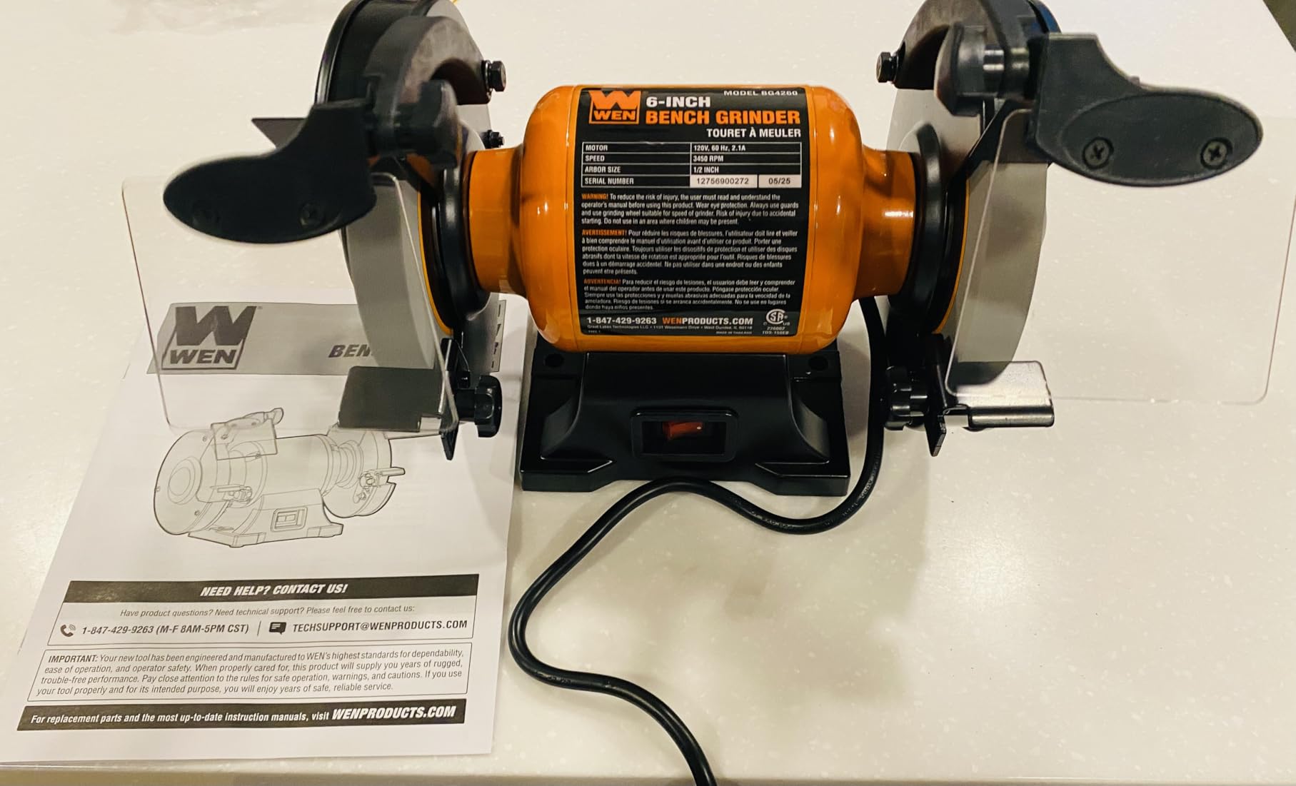 WEN BG4260 2.1-Amp 6-Inch Single Speed Bench Grinder, Orange,black customer photo 1