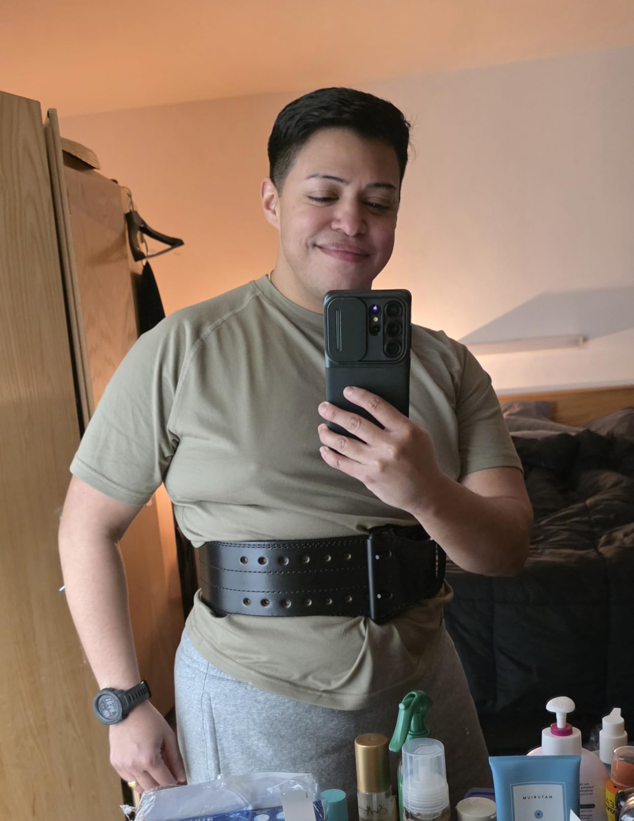 Gymreapers Weightlifting Belt 6MM Genuine Leather - Double Prong Power Belt Heavy Duty 4-Inch Wide - Strong, Stabilizing Back Support For Deadlifts, Squats Powerlifting customer photo 1
