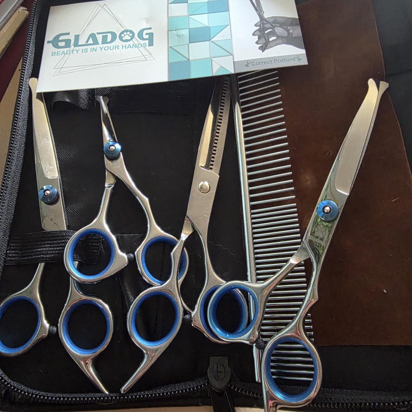 Dog Grooming Scissors Kit with Safety Round Tips, GLADOG Professional 6 in 1 Grooming Scissors for Dogs, Sharp and Heavy-duty Dog Grooming Shears for Dogs Cats Pets customer photo 1