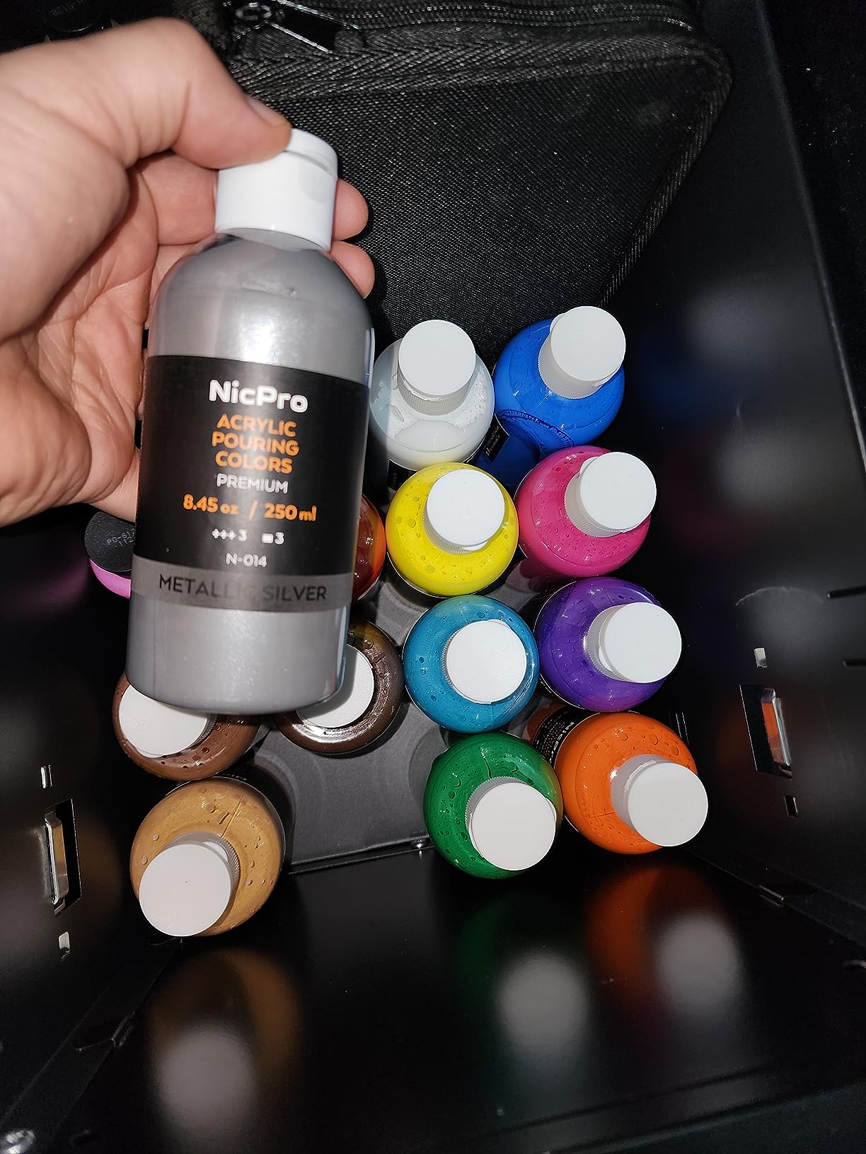 Nicpro 14 Colors 8.45oz Acrylic Pour Paint Supplies Kit, Large Volume Premixed High Flow Painting Bulk Set with Canvas, Wood Natural Slices, Pouring Oil, Tools Gloves, Strainer, Cups for Beginner DIY customer photo 1