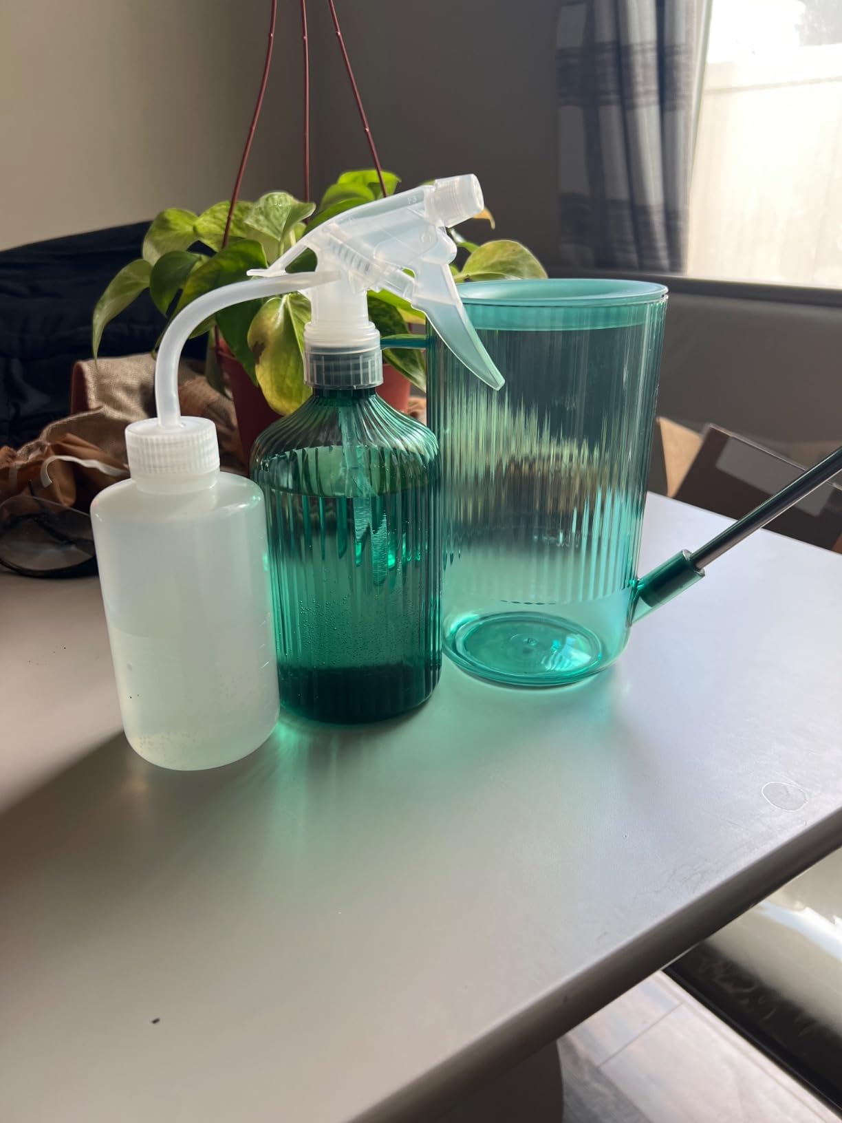 Watering Can Indoor Plants, ONEDONE Watering Can Long Spout Small Watering Can 34 oz, Plant Watering Can for Indoor Plants House Plants Garden Flowers w/Spray Bottle, Squeeze Bottle (Amber) customer photo 1