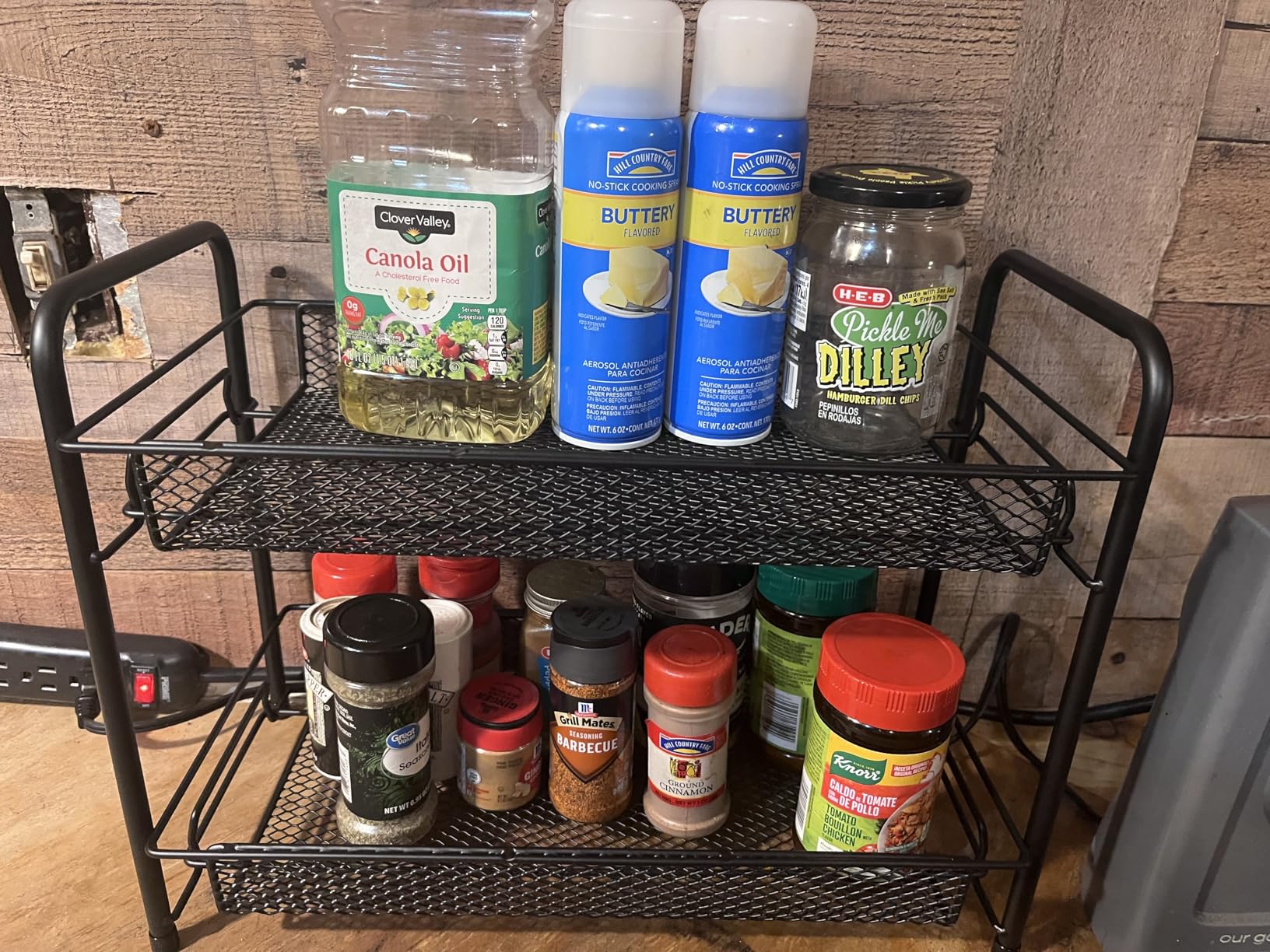 Spice Rack Organizer for Countertop,Xpatee 2-Tier Foldable Metal Rust-Proof Standing Large Seasoning Storage Shelf with Guardrail and Mesh Design for Kitchen Cabinet Bathroom Living Room Pantry, Black customer photo 2