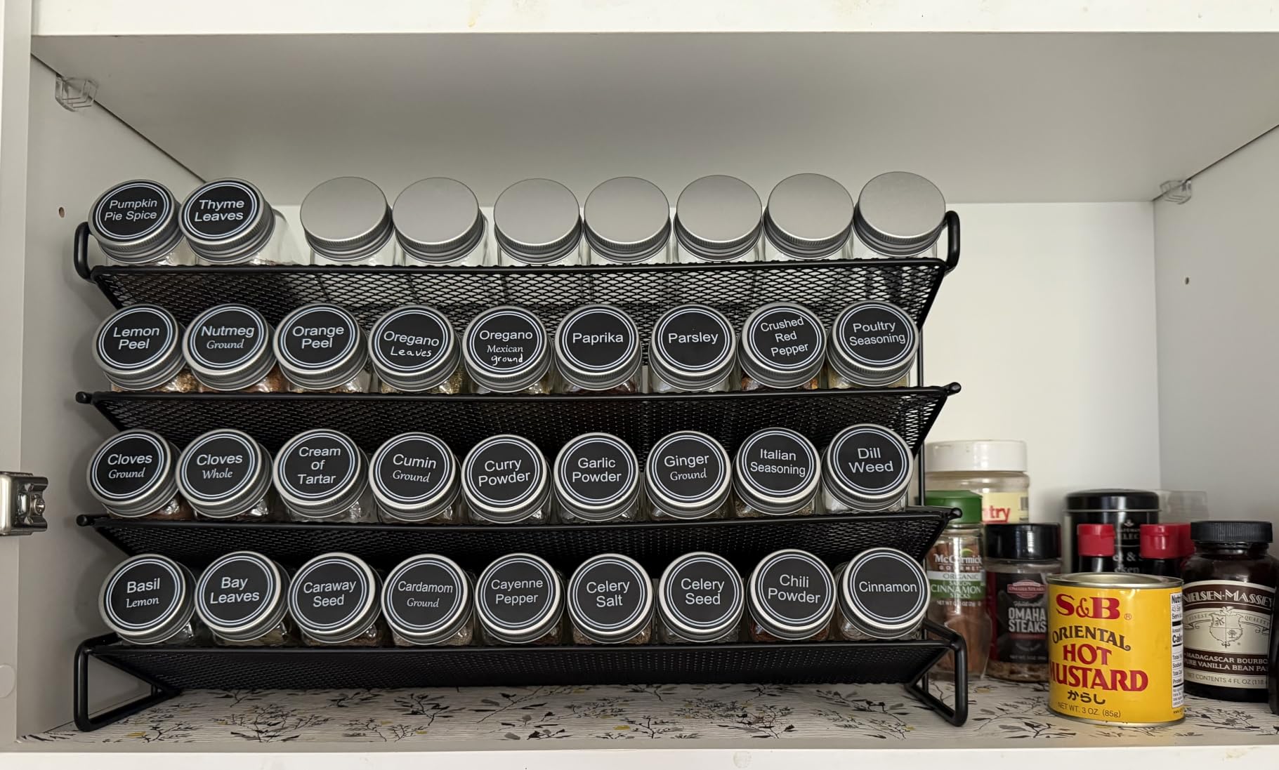 SpaceAid Spice Rack Organizer with 28 Spice Jars, 386 Spice Labels, Chalk Marker and Funnel Set for Cabinet, Countertop, Pantry, Cupboard or Door & Wall Mount - 28 Jars, 13.4