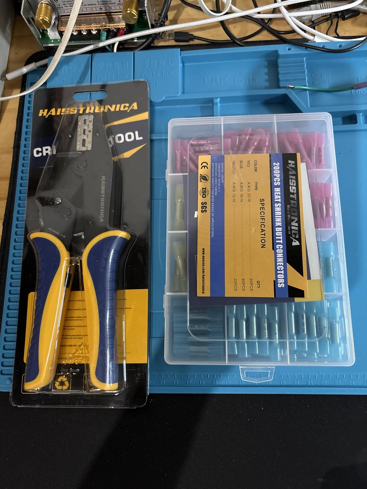 haisstronica 200PCS Ratchet Crimper Kit, Butt Connectors, AWG 22-10 | Color-coded jaw markings, adjustable force wheel, quick-release lever, field wiring customer photo 2