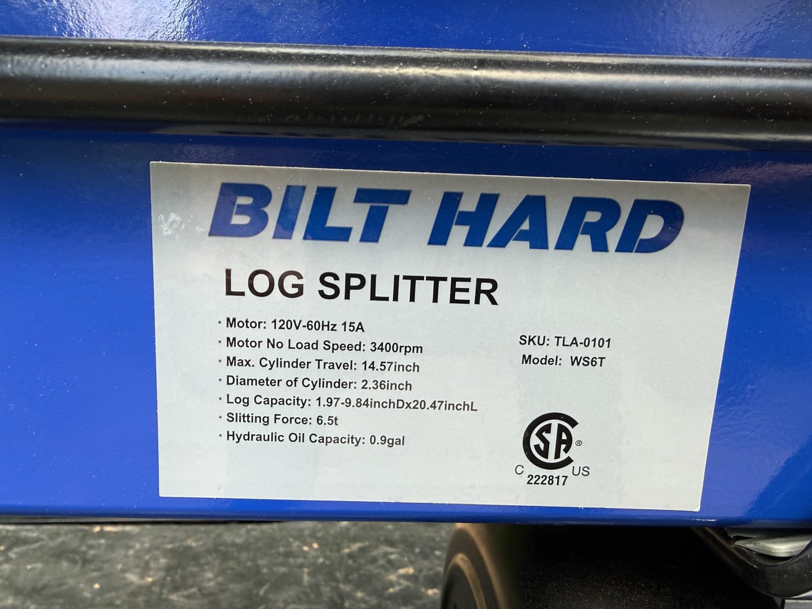 BILT HARD Log Splitter 6.5 Ton, Wood Splitter Electric Powered 15Amp, with Hydraulic Ram, Electric Firewood Splitting Machine, Horizontal customer photo 2