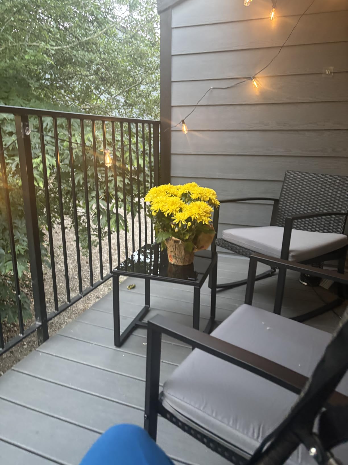 Qsun 3 Pieces Patio Furniture Set Rocking Bistro Set Outdoor Rattan Conversation with Coffee Table for Garden Balcony Backyard Poolside (Grey Cushion) customer photo 2