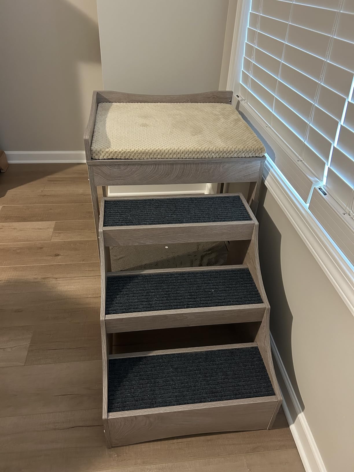 unipaws Pet Bunk Bed with Removable Step for Dog and Cat, Window Perch Seat | Multi-Level Bed with Cushion and Cat Scratch Pad, Indoor Use, Grey customer photo 2