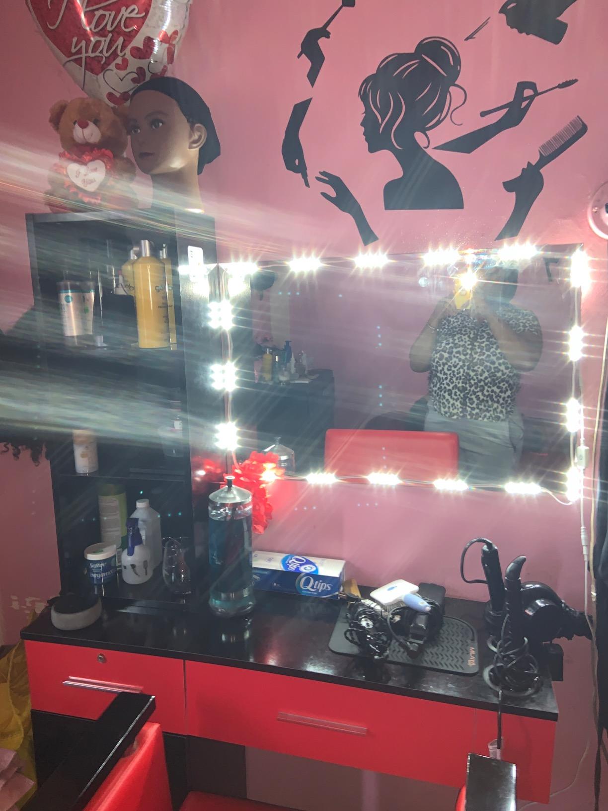 mefeir Wall Mount Hair Styling Barber Station with Support Leg & Mirror,Hair Salon Equipment, Spa Furniture Set (Black) customer photo 2