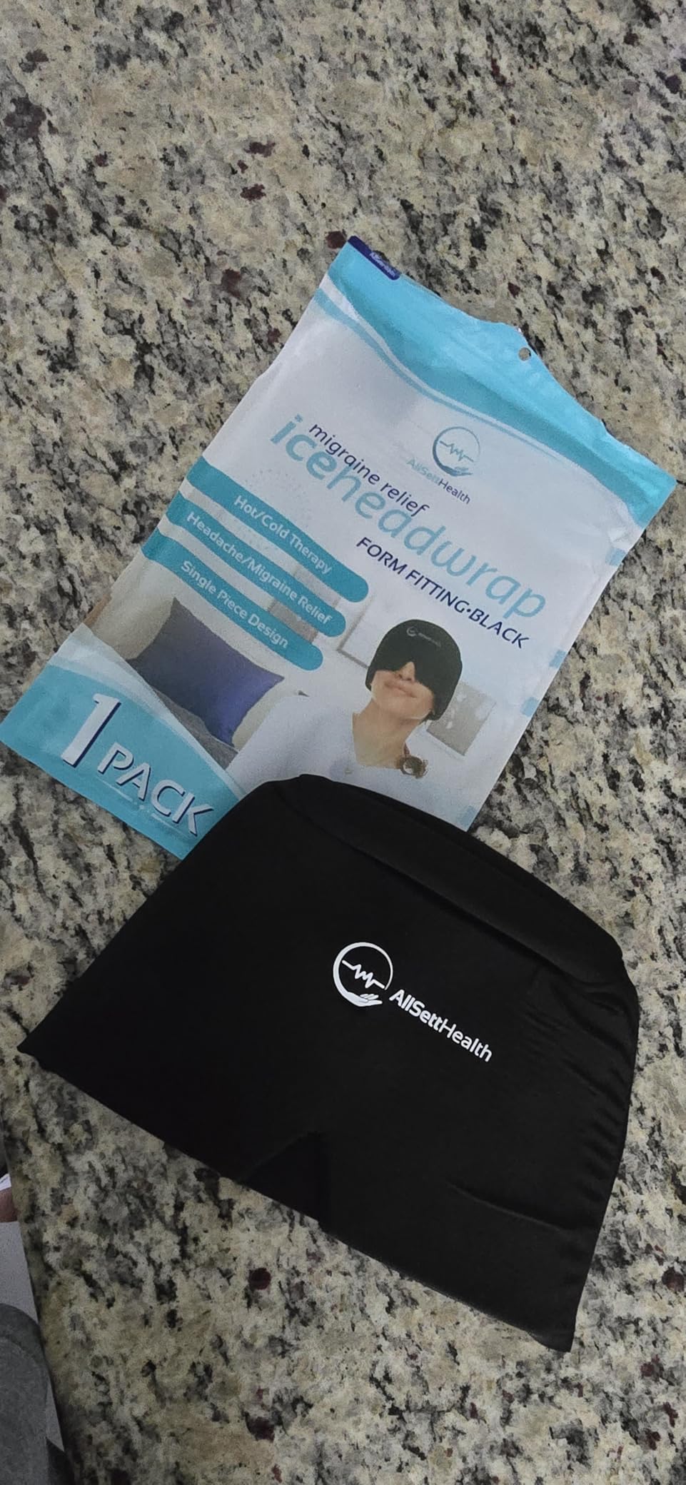 Migraine Relief Cap Ice Head Wrap and Hat | Hot/Cold Gel Pack with Face and Eye Mask Compress for Headache Relief - Black customer photo 1