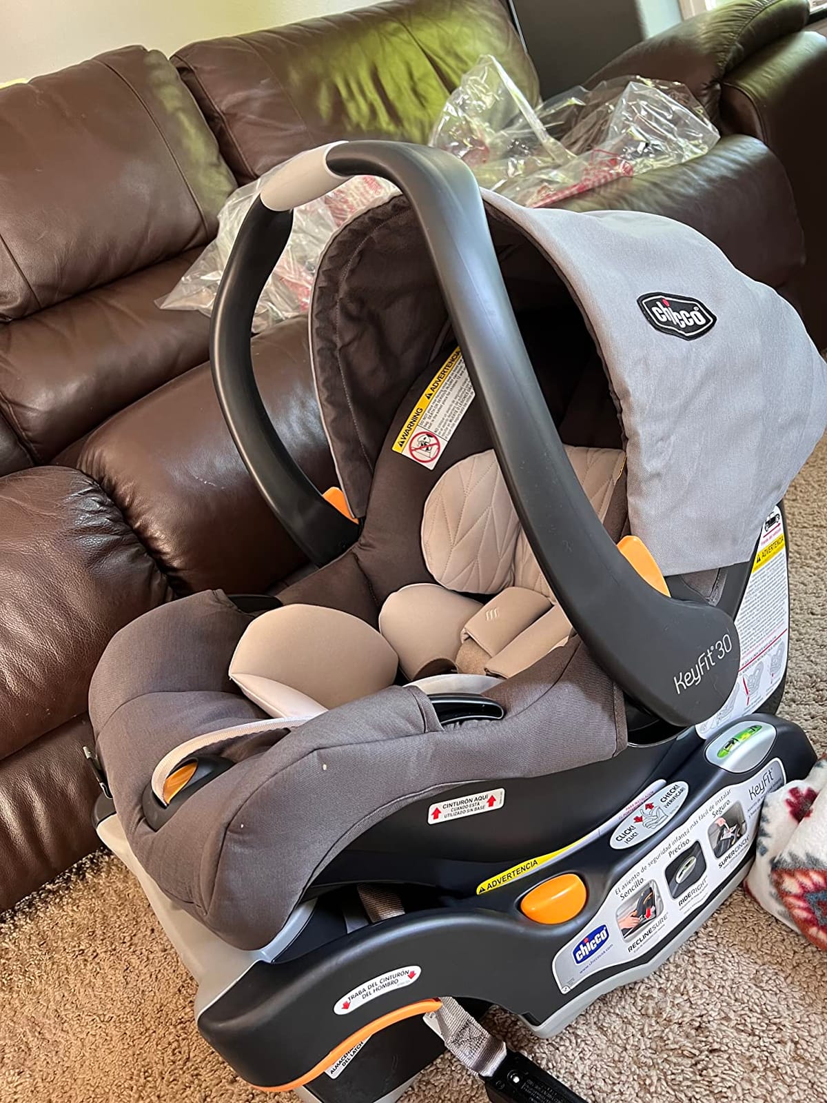 Chicco KeyFit 30 ClearTex Infant Car Seat and Base, Rear-Facing, 4-30 lbs | Pewter, flame retardant-free fabric, GREENGUARD Gold, stroller-compatible infant car seat, includes newborn support customer photo 1