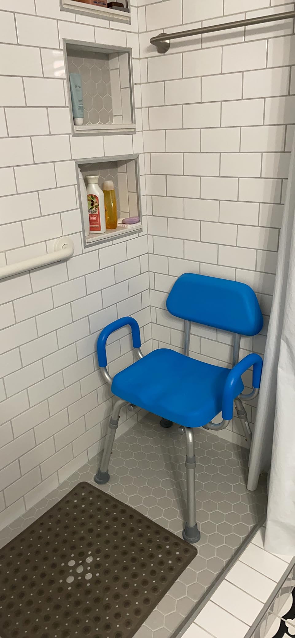 Platinum Health Comfortable Deluxe Padded Shower and Bath Chair with Armrests, for Elderly and Seniors, Extra Large, 600lb High Capacity, Institutional Quality, Blue customer photo 2