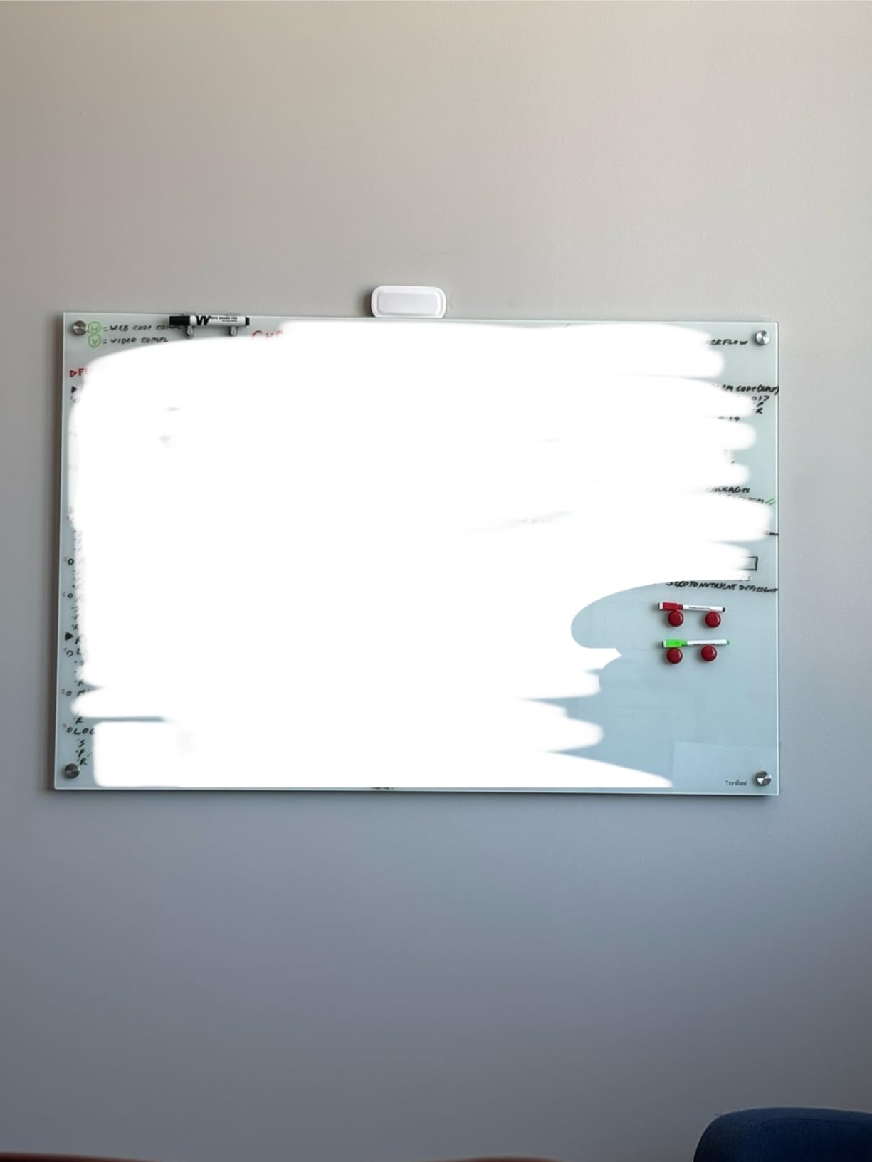 Glass Whiteboard Dry Erase Board - TANKEE Magnetic Glass White Board 36 x 24 Inches, Modern Large Frameless White Board for Wall, Office, Home, School, with Marker Tray, 3' x 2' customer photo 1