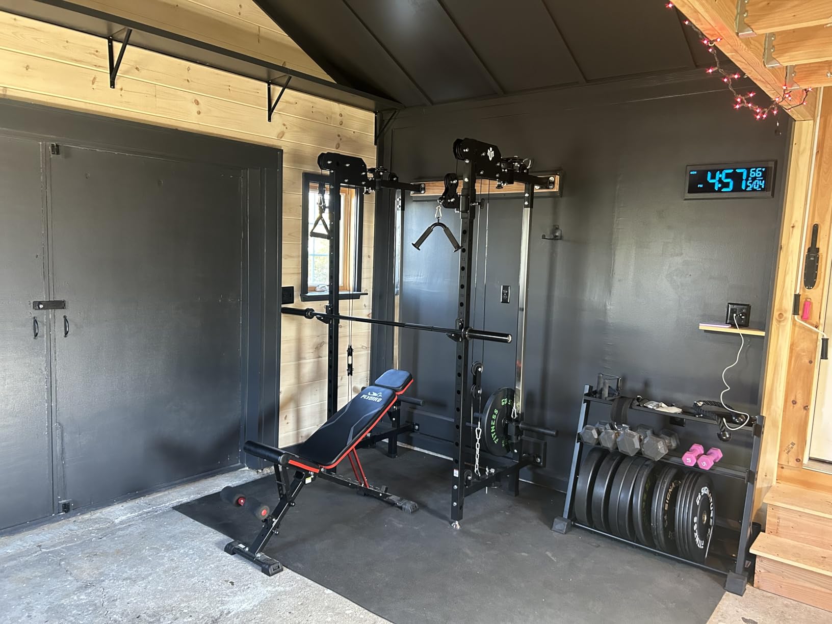 Mikolo Folding Squat Rack, Wall Mounted Power Rack with Cable Crossover Machine & LAT Pull Down, Functional Trainer with 5 Adjustable Function Modes, Home Gym Package customer photo 1