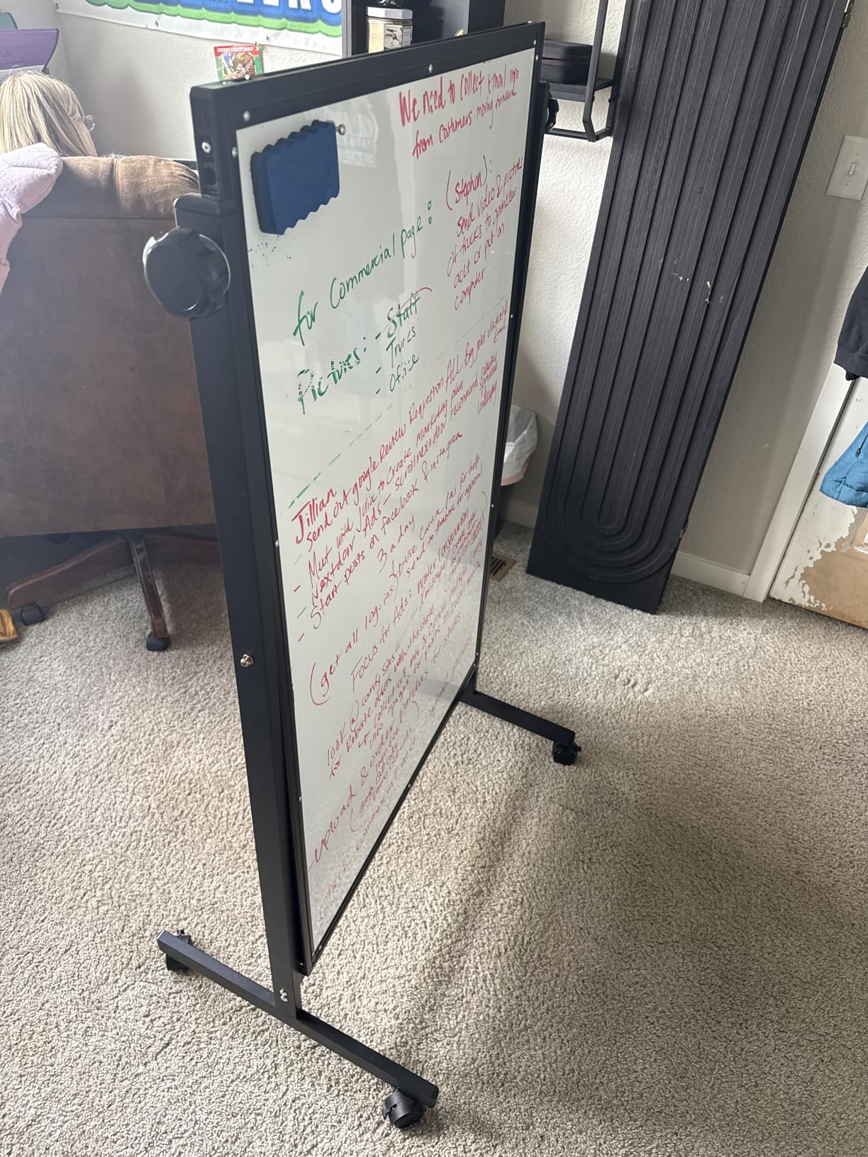 Rolling Whiteboard on Wheels 48 x 32 Aluminum Frame | Magnetic Dry Erase Board with Stand, Double-Sided Height Adjustable Mobile Whiteboard Easel for Home Office, School Supplies customer photo 2