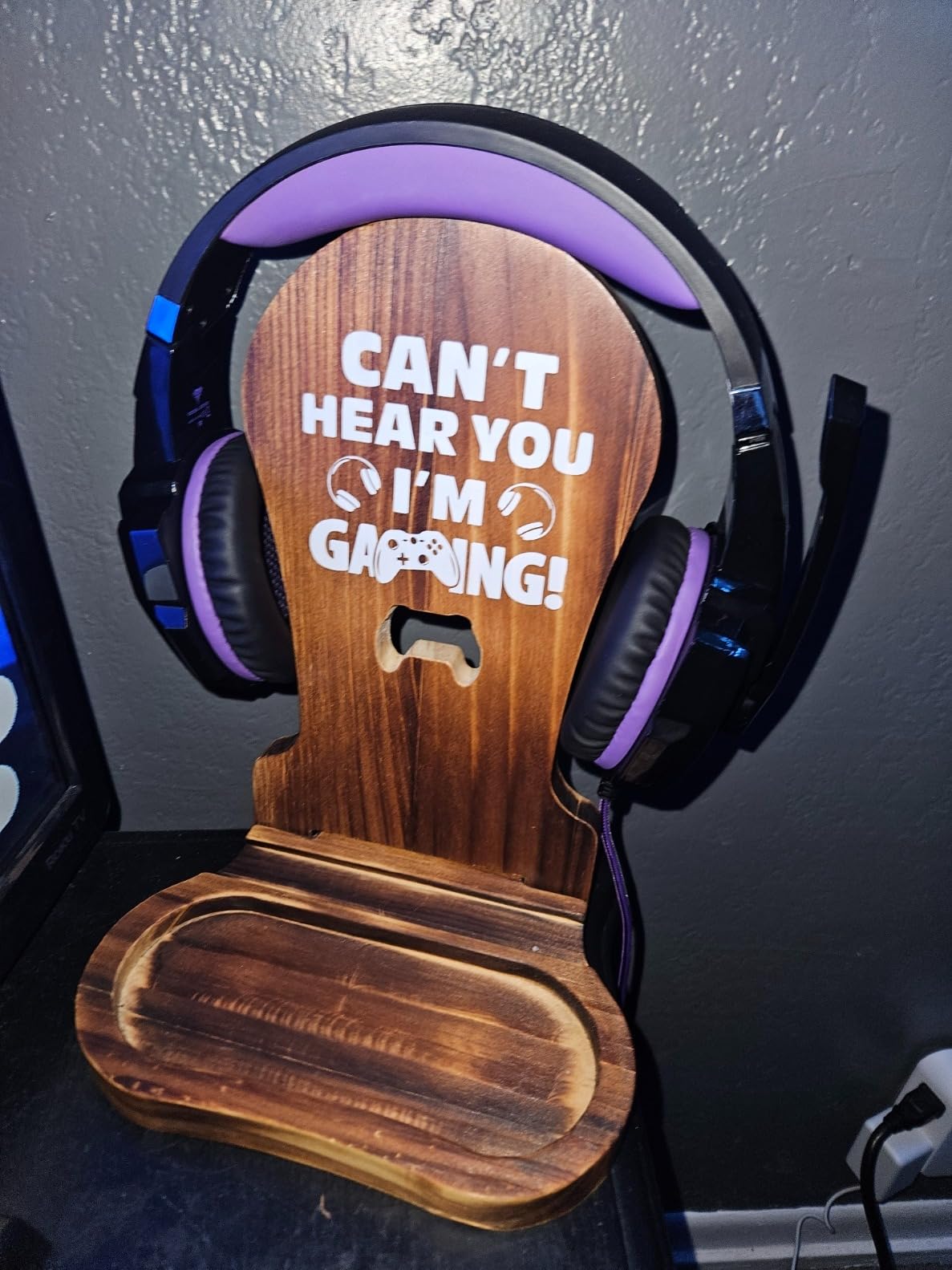 Gamer Gifts for Teenage Boy, Gamer Room Decor for Man, Best Gifts for Son, Boyfriend, Husband, Wooden Headset Stand, Can't Hear you I'm Gaming customer photo 2