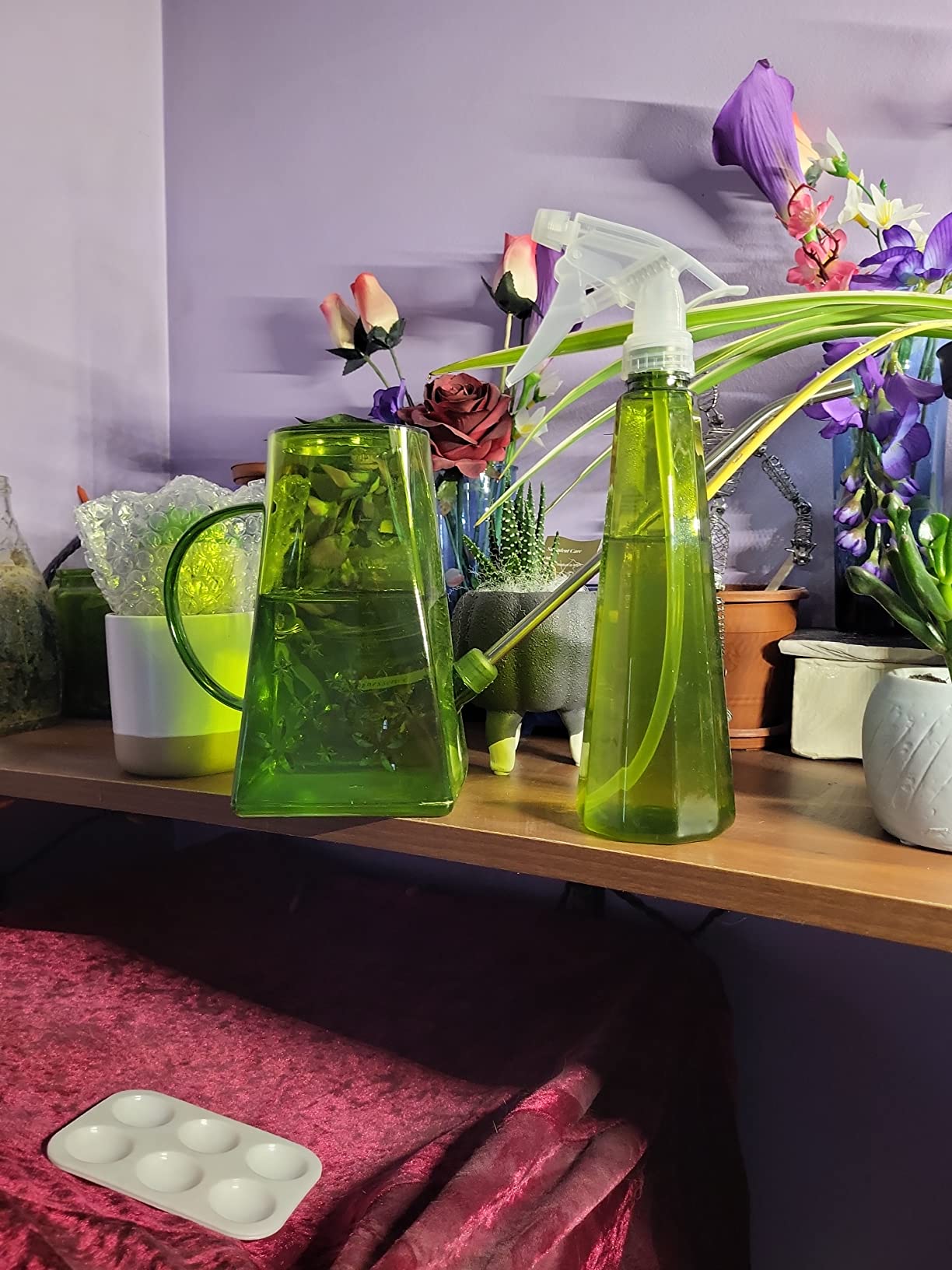 Goowin Watering Can Indoor Plants, 47 oz Long Spout House Plant Flower Watering Can, Creative Wide Opening Plastic Watering Can with 16 oz Spray Bottle & 8.5 oz Squeeze Bottle, Green customer photo 2