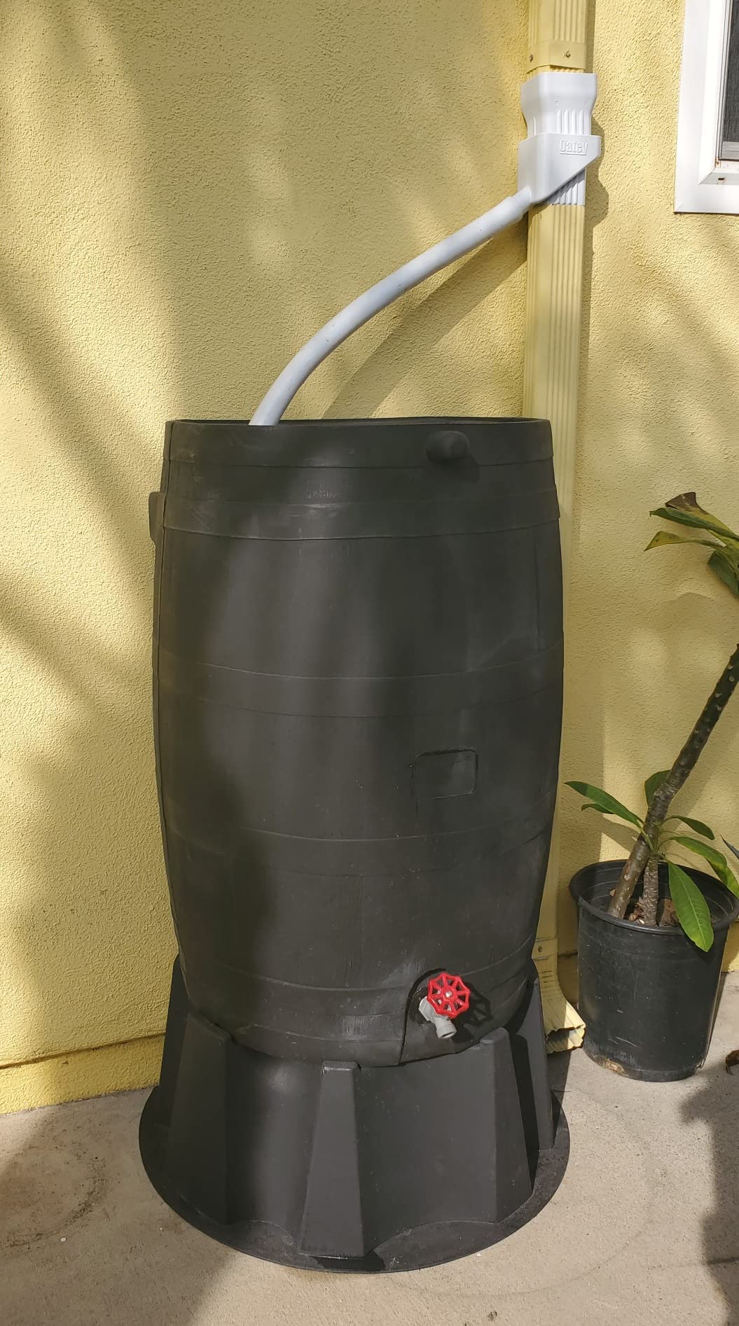 RTS Home Accents 50-Gallon ECO Rain Barrel Made with 100% Recycled Plastic, Flat Back Rain Water Collection Barrel, Stand Included, Black customer photo 1