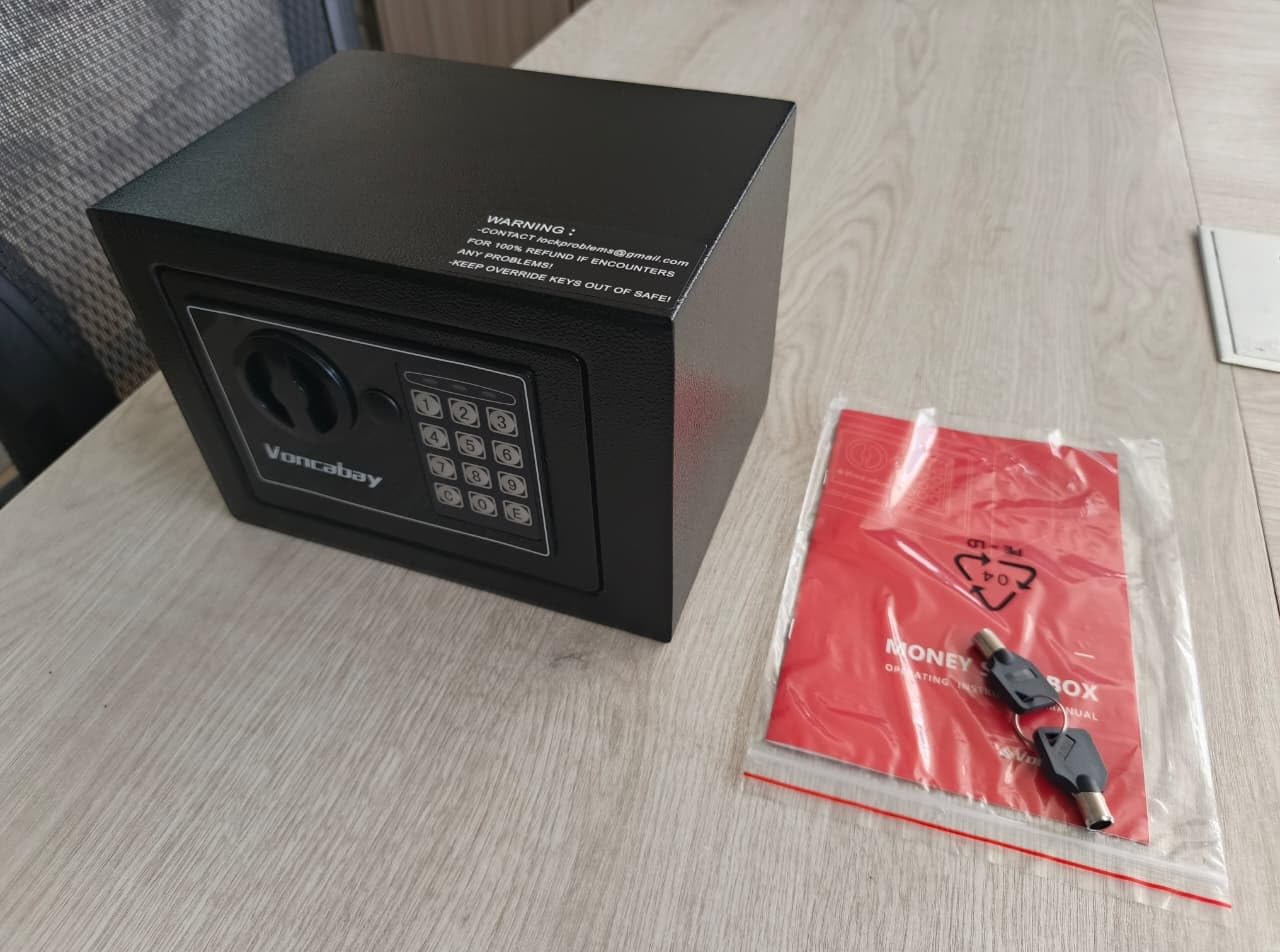 Voncabay Money Safe Box for Home with Sensor Light & Fireproof Money Bag - 0.23 Cubic Feet Security Safe Box with Digital Keypad, Keys & Pass Code Lock, 9.05 W x 6.69 D x 6.69 H, Black customer photo 1