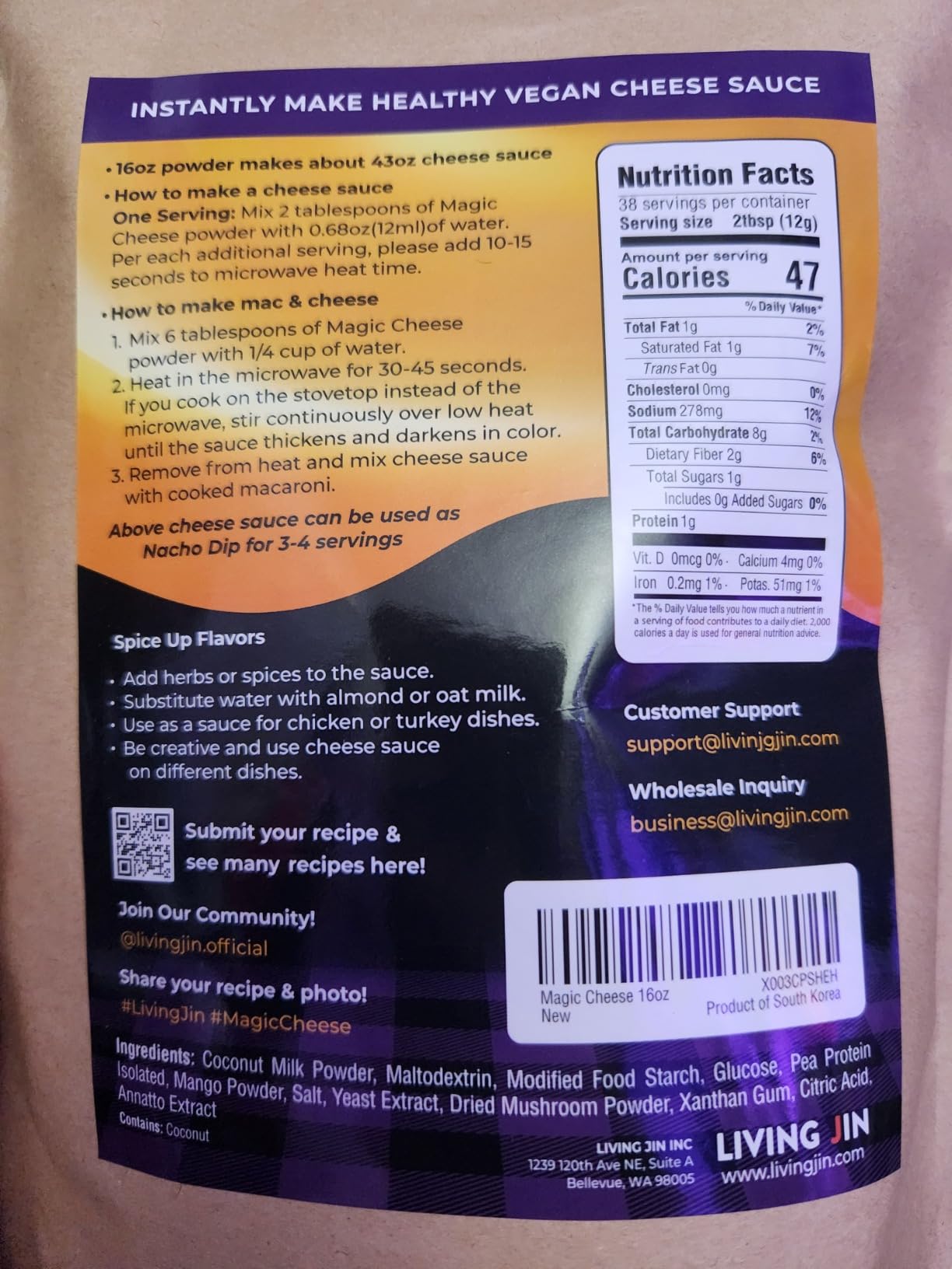 LIVING JIN Vegan Cheddar Magic Cheese Sauce Powder 6oz, Plant-Based | Low sodium & dairy free, Ideal for mac & cheese and nachos, Makes creamy sauce, Quick 1 min microwave customer photo 1