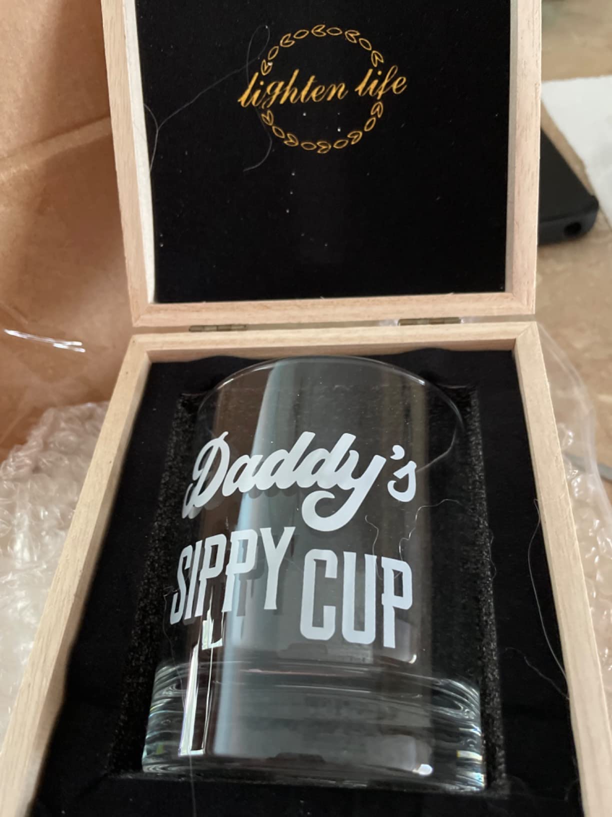 LIGHTEN LIFE Daddy's Sippy Cup Whiskey Glass 12 oz, Unique Dad Gift in Valued Wooden Box customer photo 1