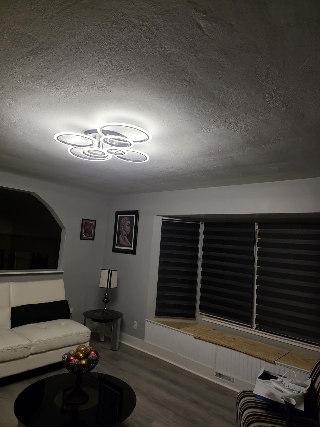 Shine LUEST Modern Ceiling Light, 41.3'' Dimmable LED Black Flush Mount Ceiling Lights with Remote Acrylic Round Ceiling Lamp Fixture for Low Ceiling Bedroom Living Room Dining Room, 108W customer photo 2