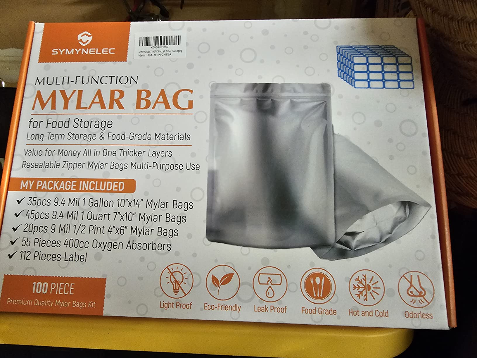 SYMYNELEC 100-Pack Mylar Bags with 400cc Oxygen Absorbers for Food Storage | 11.8 Mil Heavy Duty, 3 Sizes (1 Gallon, 1 Quart, 1/2 Pint), Stand-up Zipper, Resealable, Heat Sealable customer photo 1