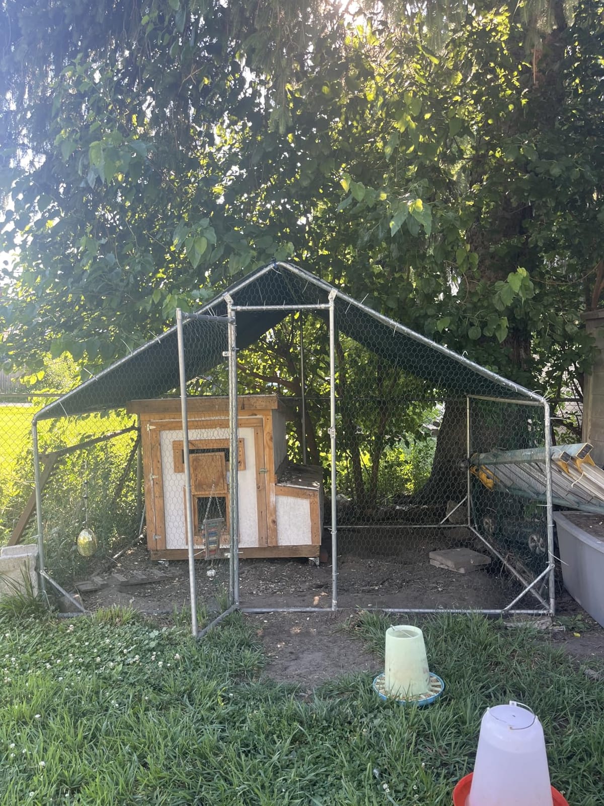 4ever2buy Metal Chicken Coop, 9.8x6.6 FT Walk-in Chicken Run Pen Poultry Cage, Water-Resistant & Anti-UV Cover, Large Chicken Coop for 6-8 Chickens customer photo 2