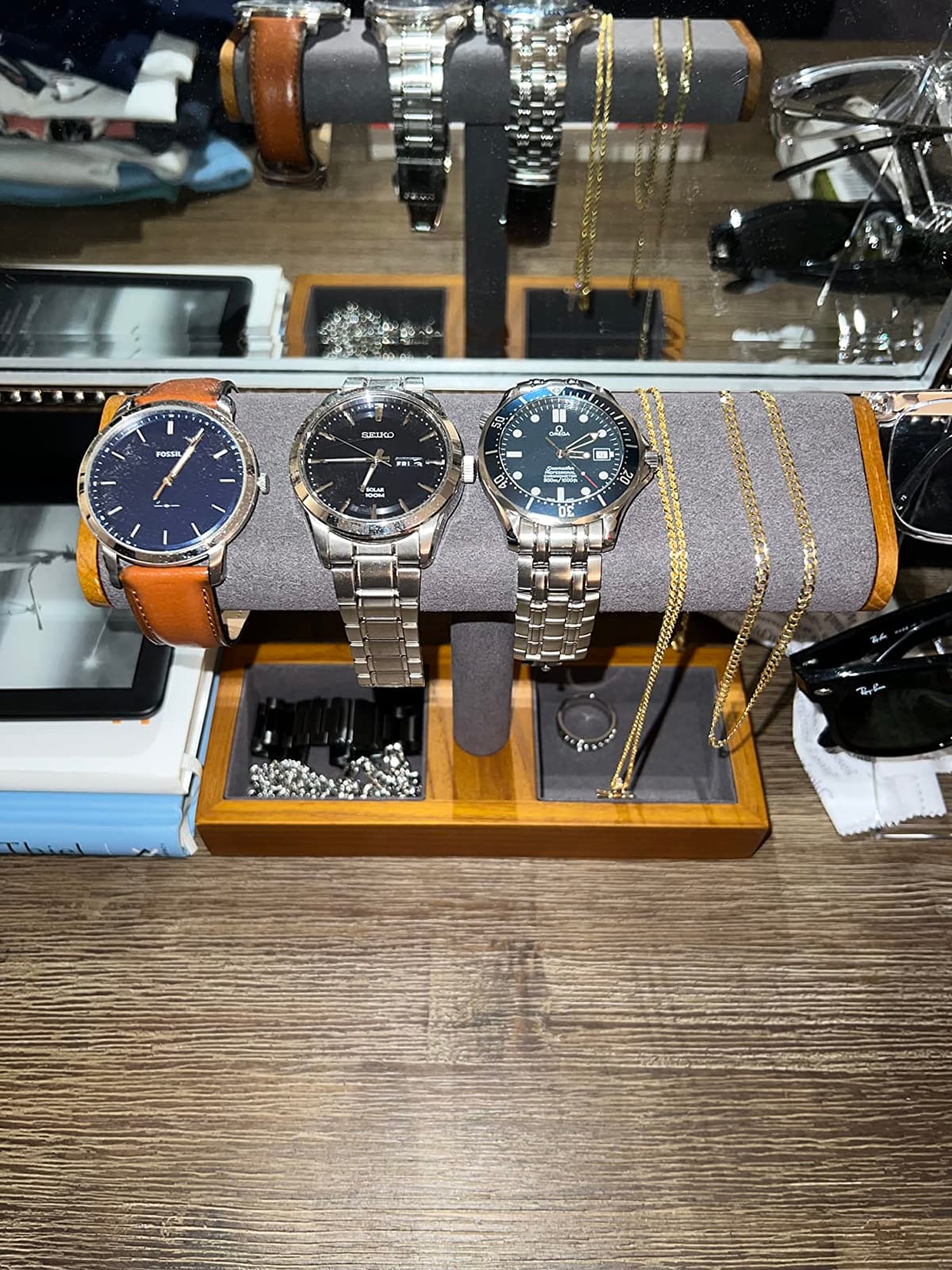 Oirlv Solid Wood Watch Stand,Watch Display Holder for Men(Grey) | Watch Organizer Gift for Husband/Father,Keep Watches Bracelet Rings in One Place,Space-saving for Desk/Nightstand customer photo 2