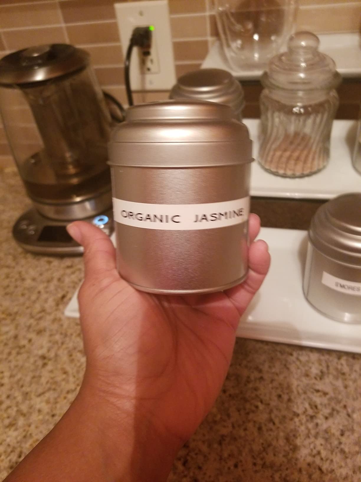 Lawei 9 Pack Tea Tins Canister with Airtight Double Lids, 8 OZ Round Tin Can Box, Small Kitchen Canisters Containers for Storage Tea, Coffee, Sugar, Loose Leaf, Candy, Herbs and Spices, Silver customer photo 1