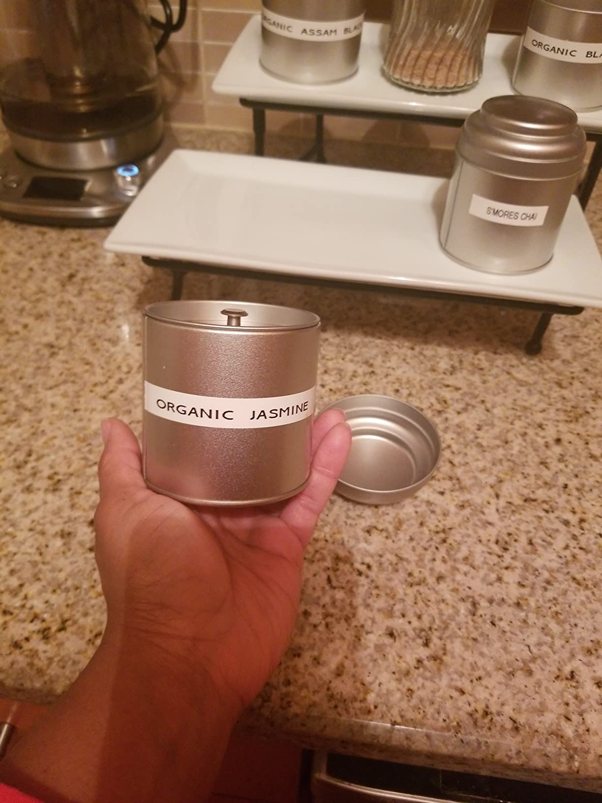 Lawei 9 Pack Tea Tins Canister with Airtight Double Lids, 8 OZ Round Tin Can Box, Small Kitchen Canisters Containers for Storage Tea, Coffee, Sugar, Loose Leaf, Candy, Herbs and Spices, Silver customer photo 2