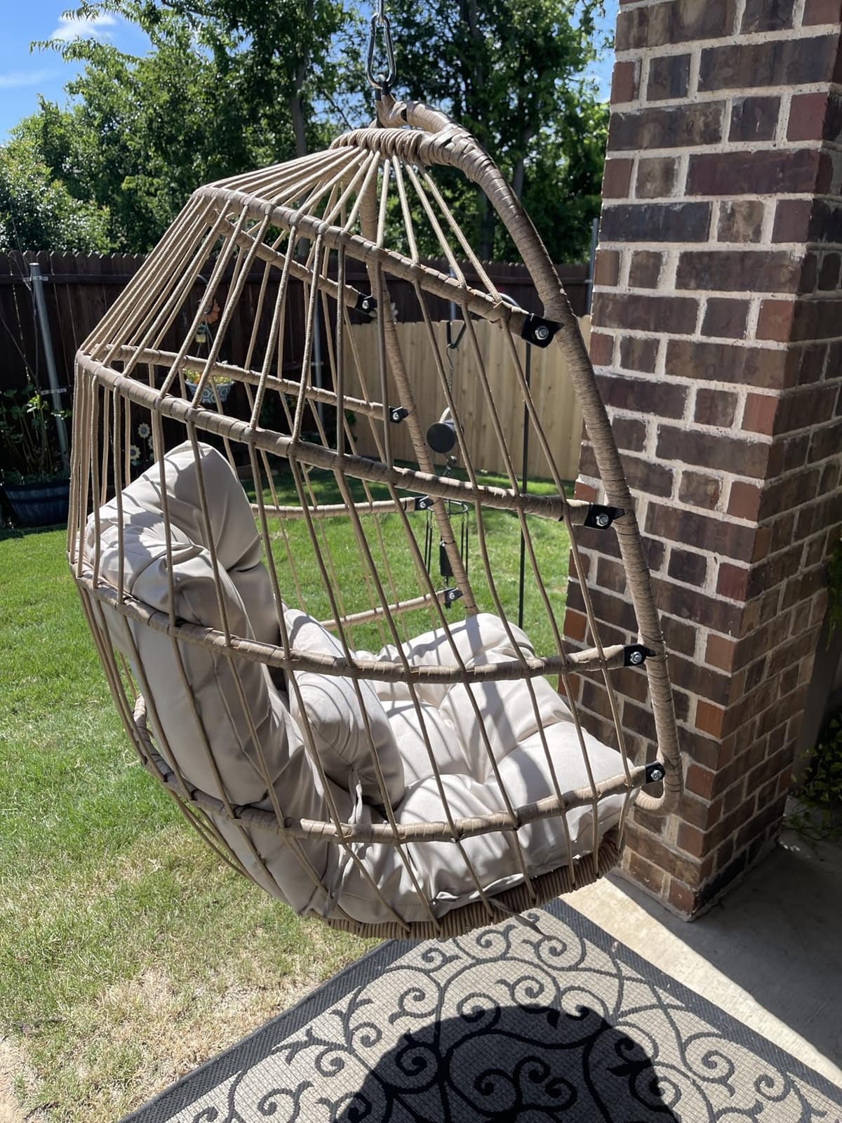 Nicesoul Outdoor Hanging Egg Chair Without Stand, Patio Wicker Swing Egg Basket Chairs with Padded Cushion, 350 Lbs Comfy Cozy Ceiling Tree Swinging Egg-Shaped Chair No Stand for Indoor Balcony, Beige customer photo 1