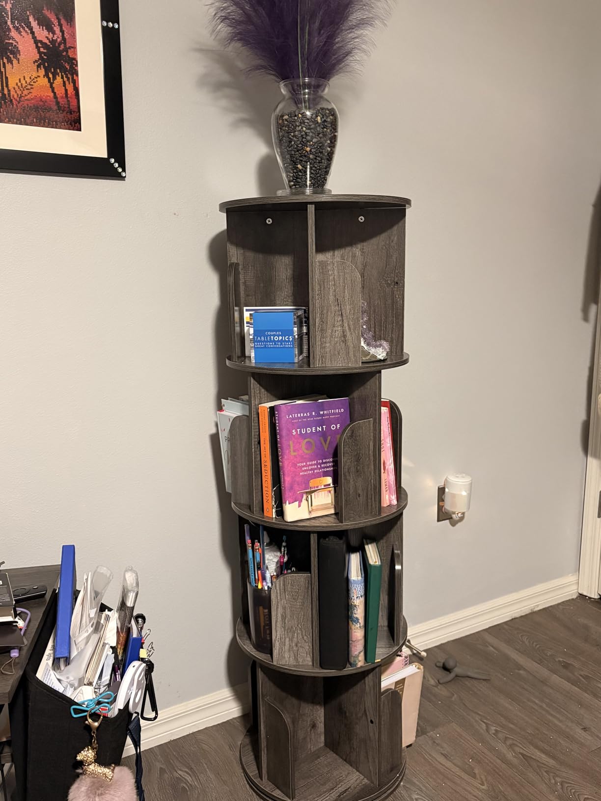 Aheaplus Rotating Bookshelf, 4 Tier Wood Revolving Bookcase Tower, White | 360 Display Spinning Bookshelf Tower, Corner Turning Book Shelf, Round Narrow Bookcase Organizer for Small Space, Living Room customer photo 1