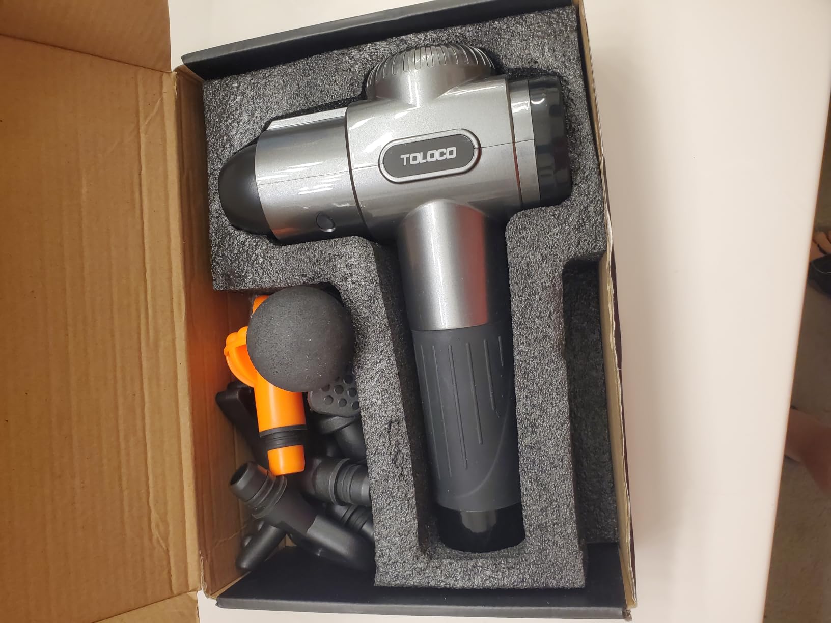 TOLOCO Massage Gun, Deep Tissue Back Massage for Athletes for Pain Relief, Percussion Massager with 10 Massages Heads & Silent Brushless Motor, Fathers Day Dad Gifts, Carbon customer photo 1